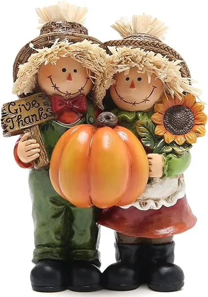 Hodao Fall Thanksgiving Scarecrow Couple Table Decorations Indoor, Resin Thanksgiving Scarecrow Figurines-Fall Thanksgiving Gifts-Fall Decorations for Home