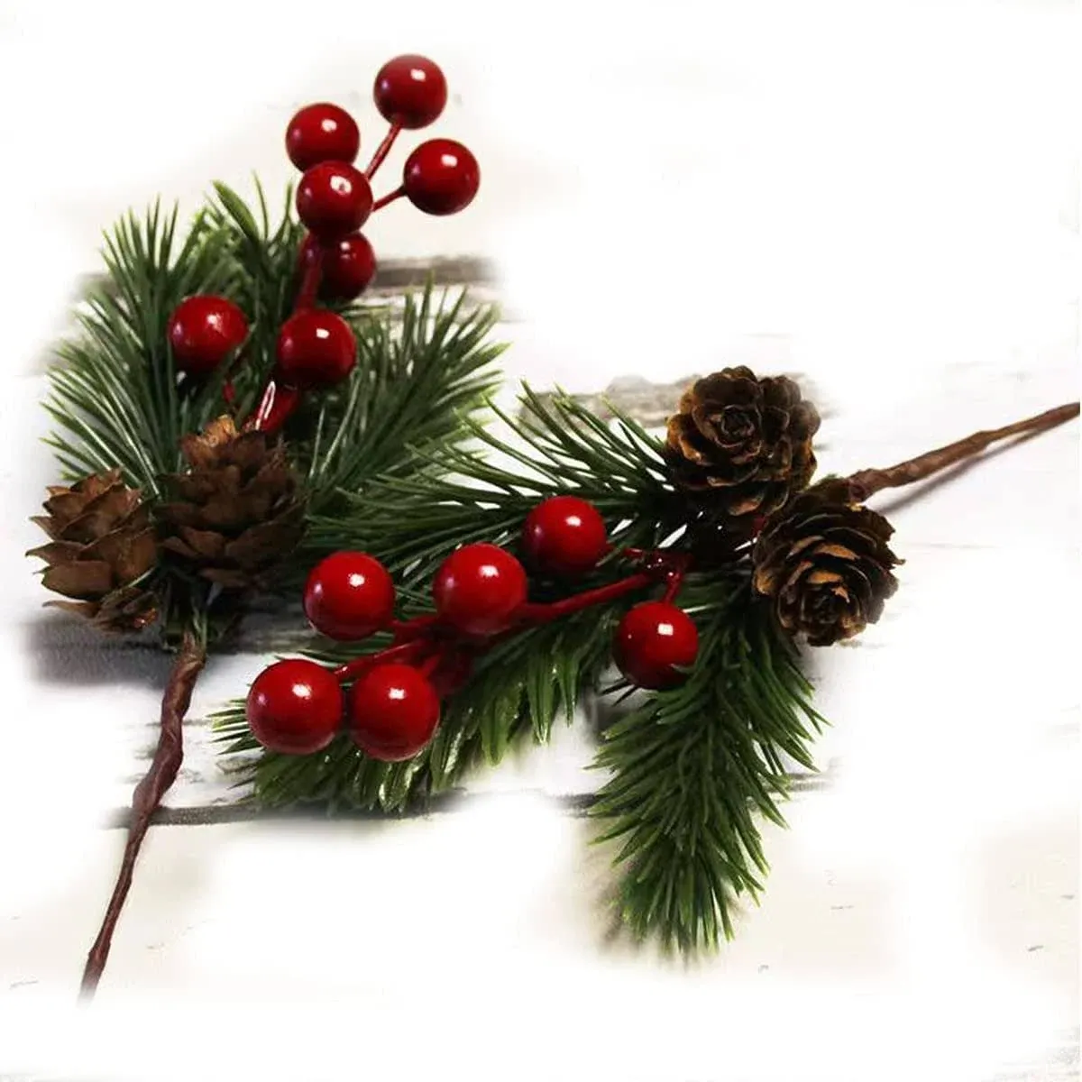 Pine Cone Red Berry Picks Stems Crafts Branch Christmas Wreath - 10Packs, Holly Artificial Evergreen Branches Tiny Pine Cones Picks Décor Floral Picks for Christmas Flower Wreaths DIY Xmas Gifts (10)