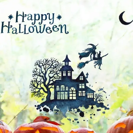 Fuazewewe Halloween Witch Silhouette Window Wall Background Holiday Decoration Sticker