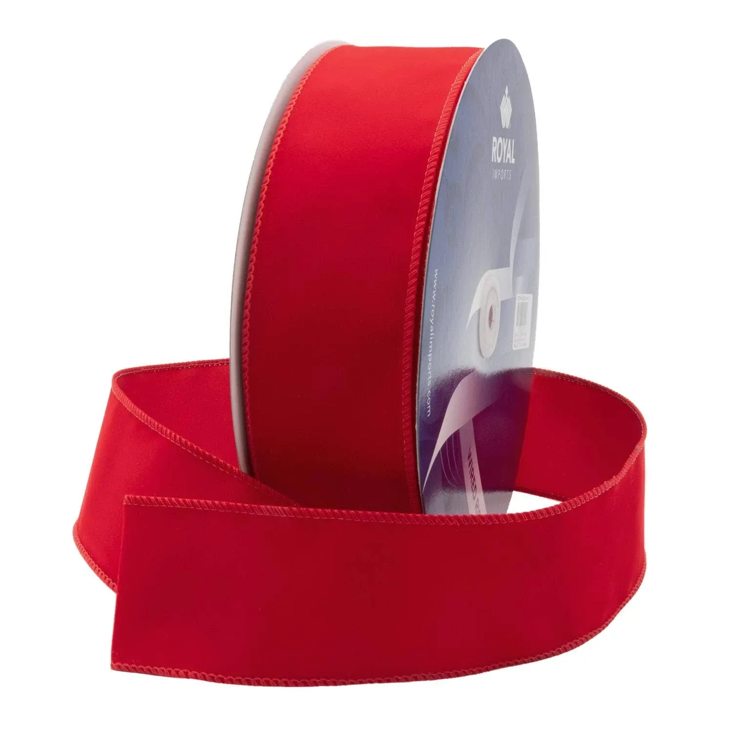 Wired Traditional Red Velvet Christmas Ribbon Waterproof with Gold Edge 2 1/2&#034; (