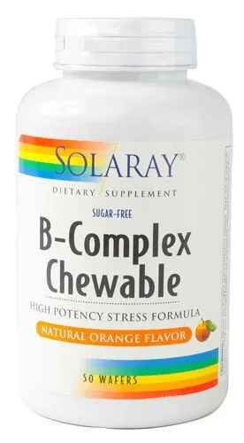 Solaray Vitamin B-Complex 250mg Natural Orange Flavor | Healthy Hair, Skin, Immune Function & Metabolism Support | Lab Verified | 50 Chewables