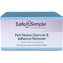 Safe n' Simple Adhesive Remover for Skin - 5"x7" 50 Wipes - Stoma Adhesive Remover Wipes - Alcohol Free Wipes for Sensitive Skin - No Sting Adhesive Remover Wipes