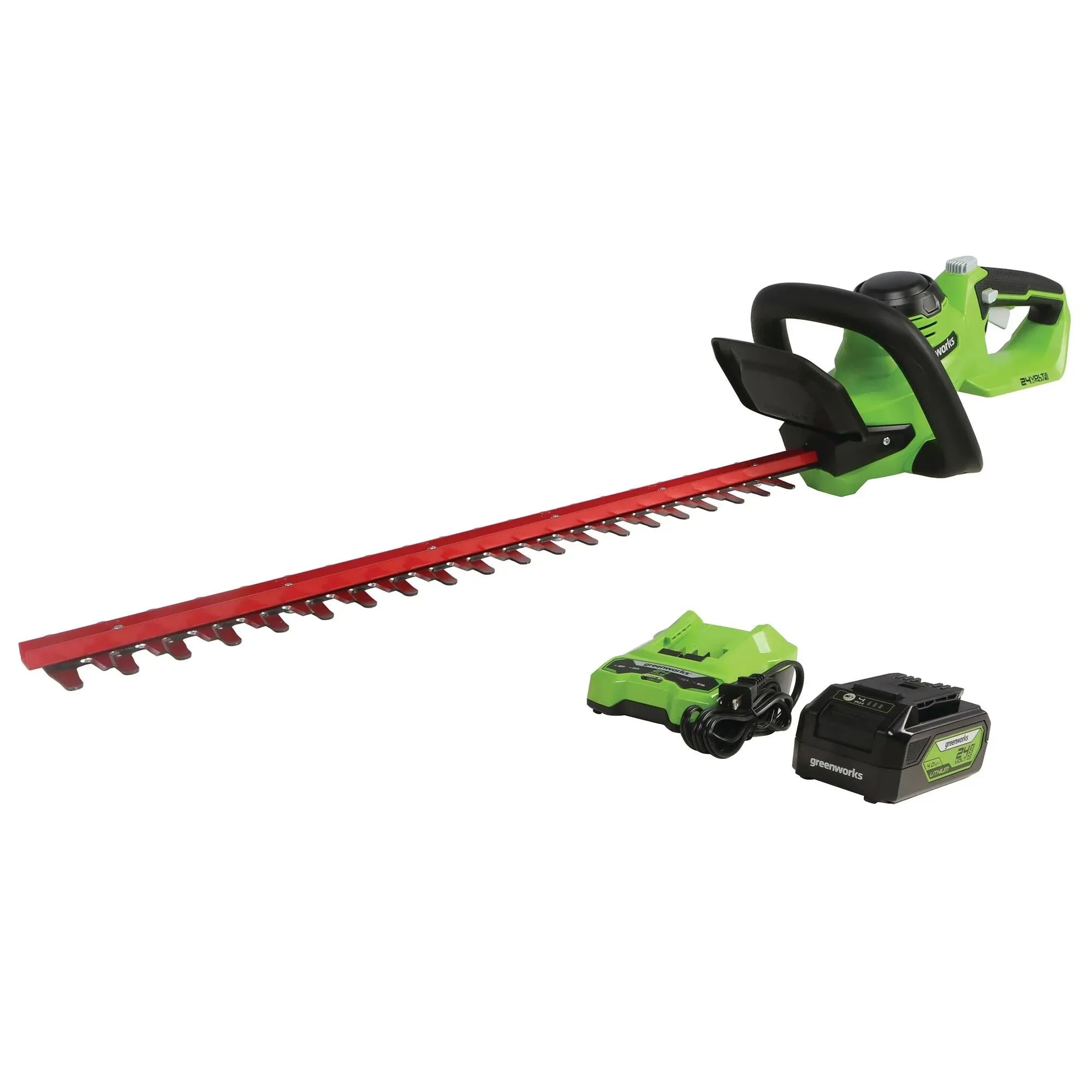 Greenworks 24V 22" Cordless Laser Cut Hedge Trimmer, 4.0Ah USB Battery and Charger Included