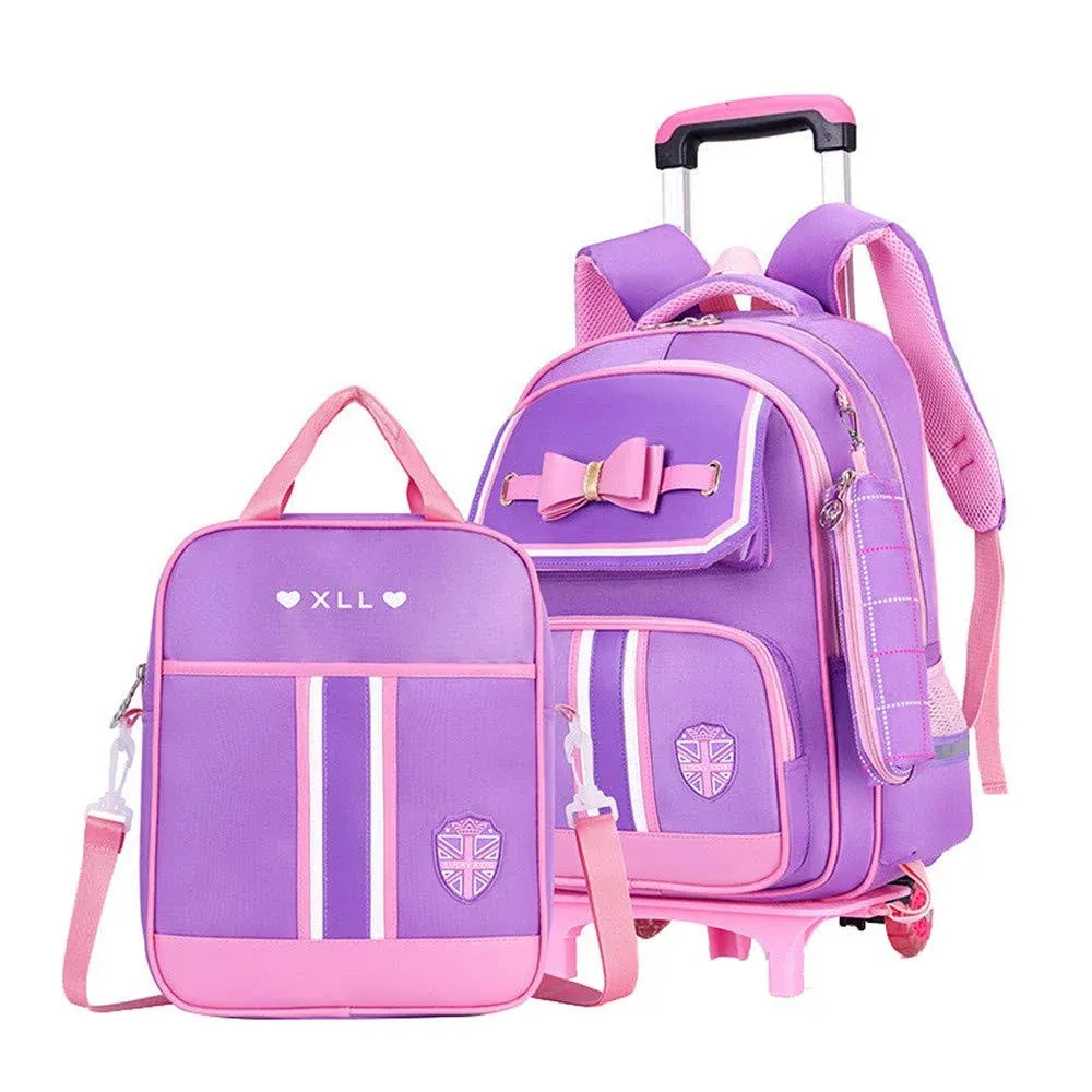 MITOWERMI 3pcs Rolling Backpack Bowknot Girls Primary Schoolbag Trolley Bookbags ...