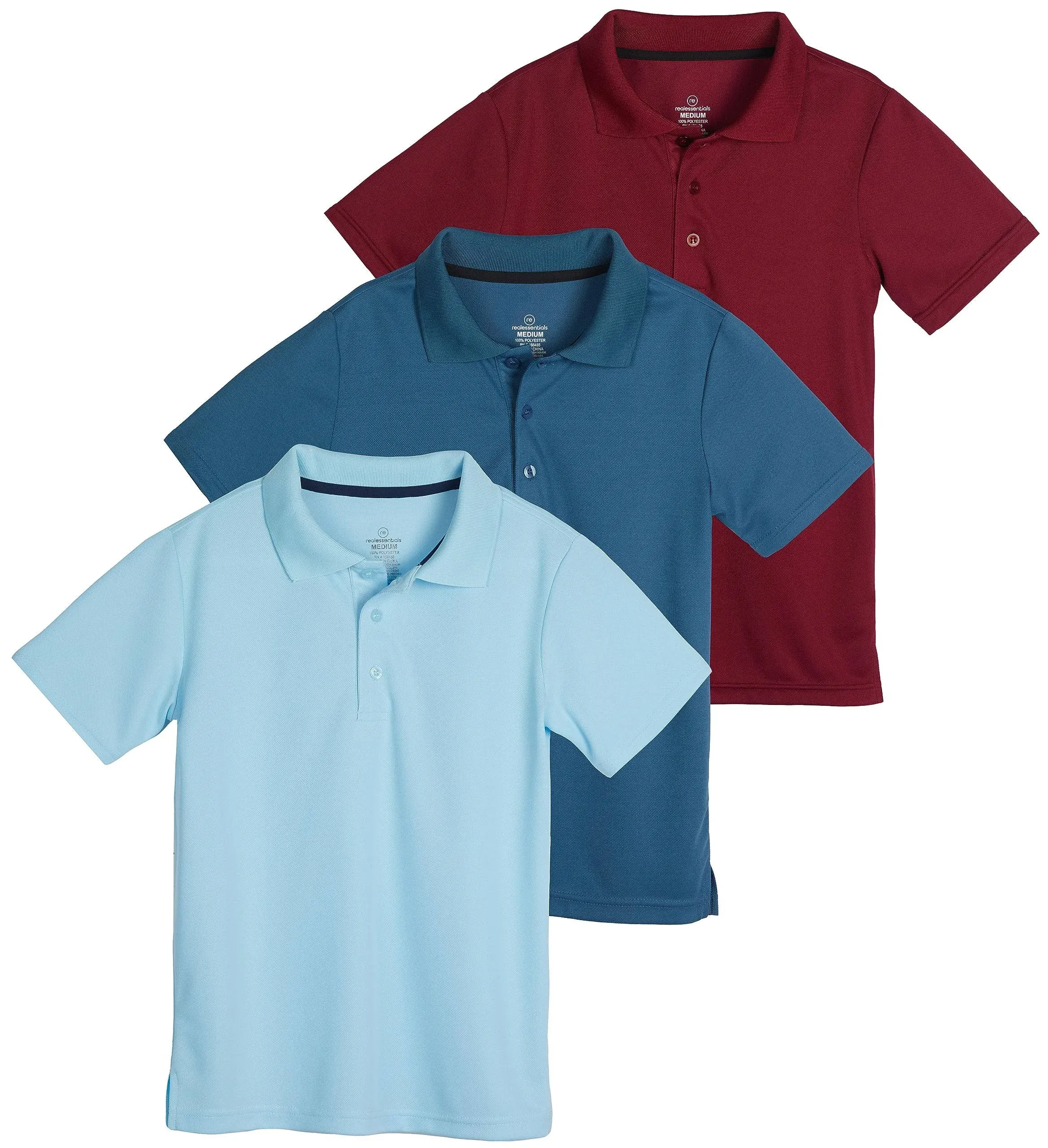 Real Essentials 3 Pack: Boy's Short Sleeve Polo Shirt - School Uniform Active ...