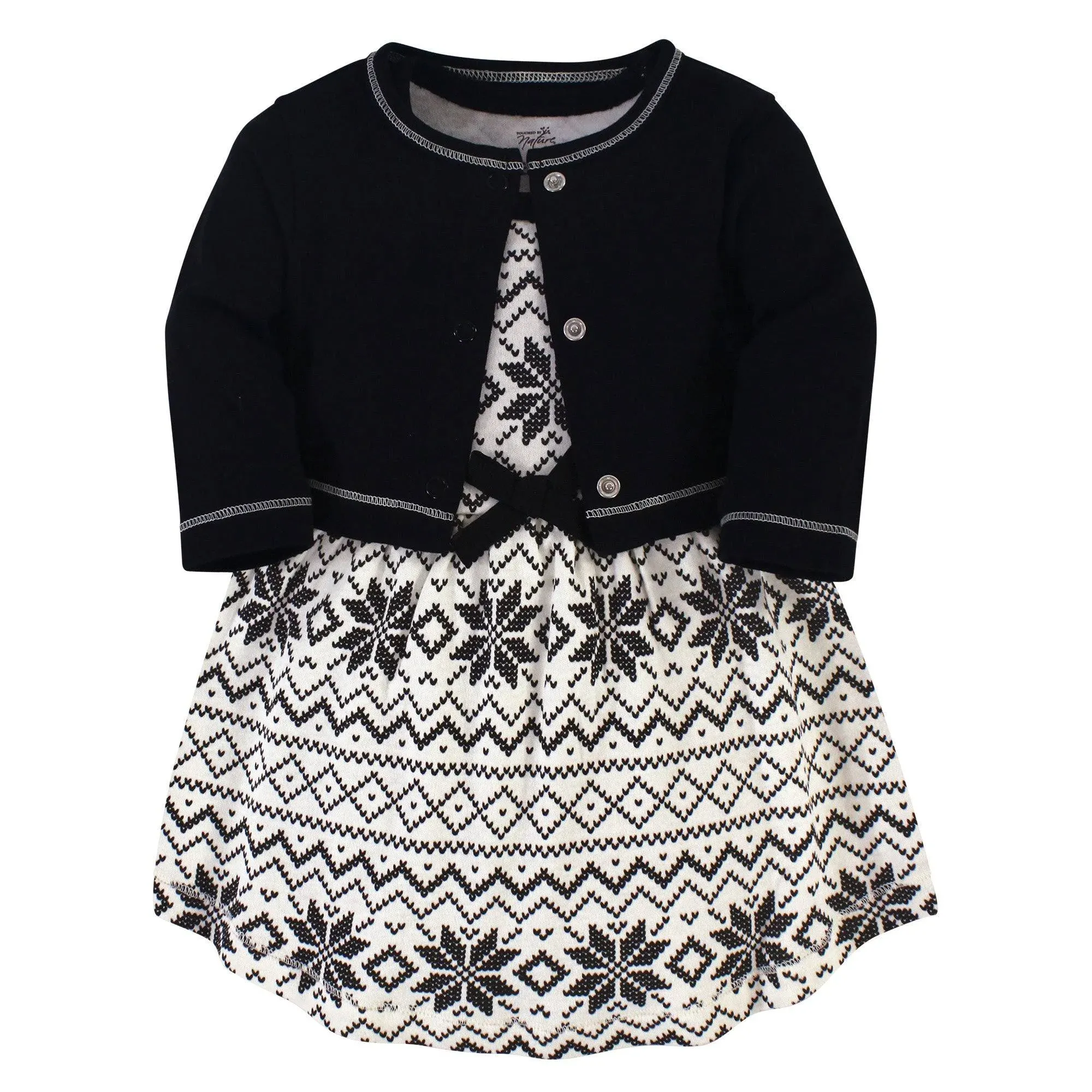 Touched by Nature Baby Organic Cotton Dress and Cardigan, Black Fair Isle