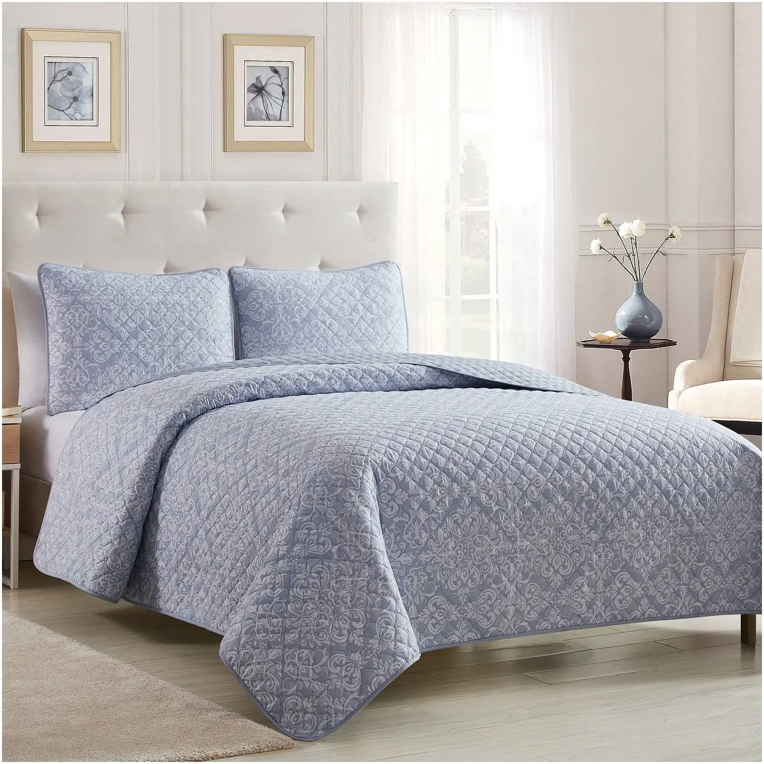 Mellanni Twin Bedspread Coverlet Set - Bedding Cover with Shams - Ultrasonic Quilting Technology - 3 Piece Oversized Quilt Set - Bedspreads & Coverlets (Twin, Medallion Zen)