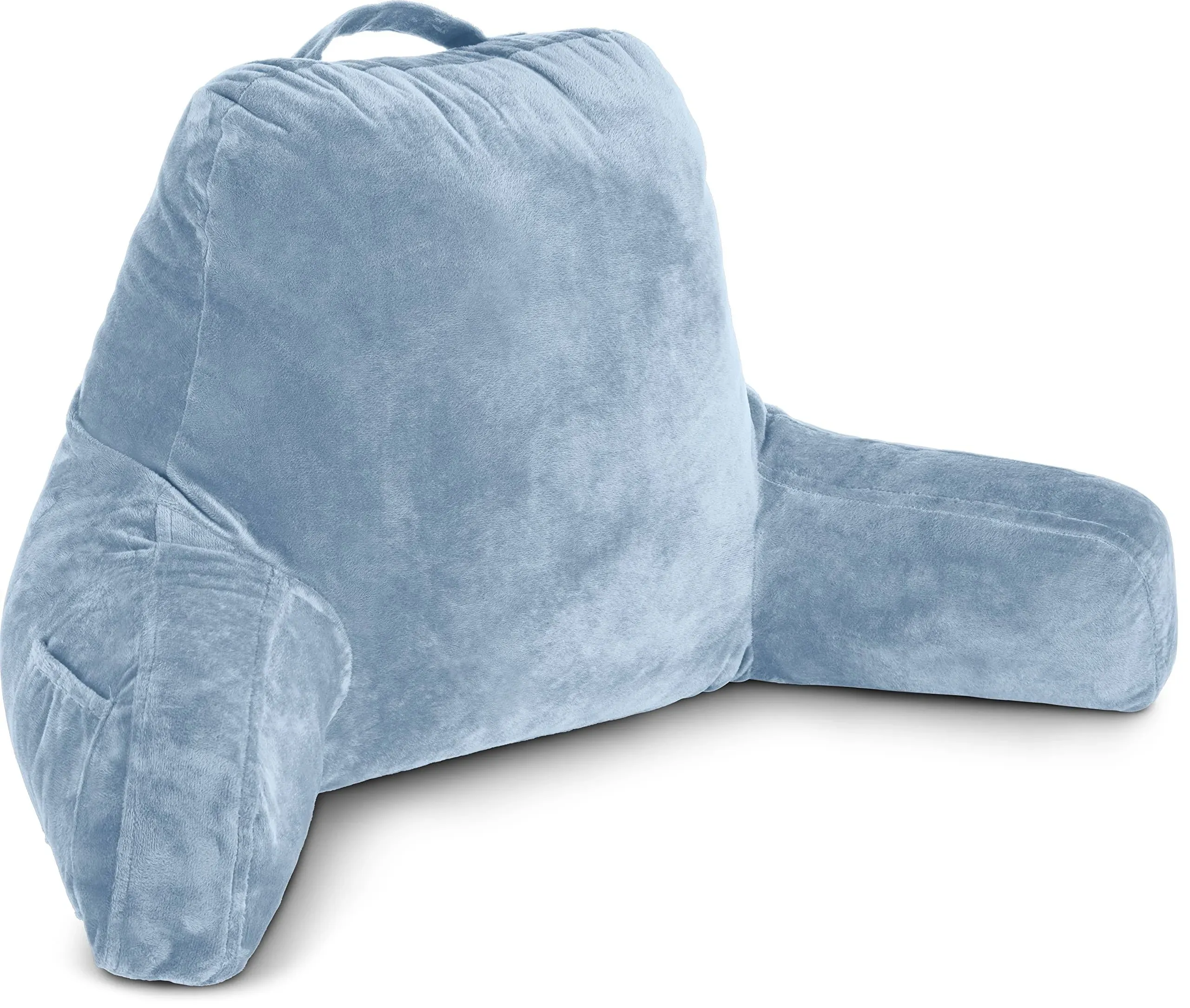 Husband Pillow Carolina Blue, Standard+ Original Reading Pillow in Bed Rest Chair, Shredded Memory Foam Large Lounge Cushion Backrest w/Arms, Comfy