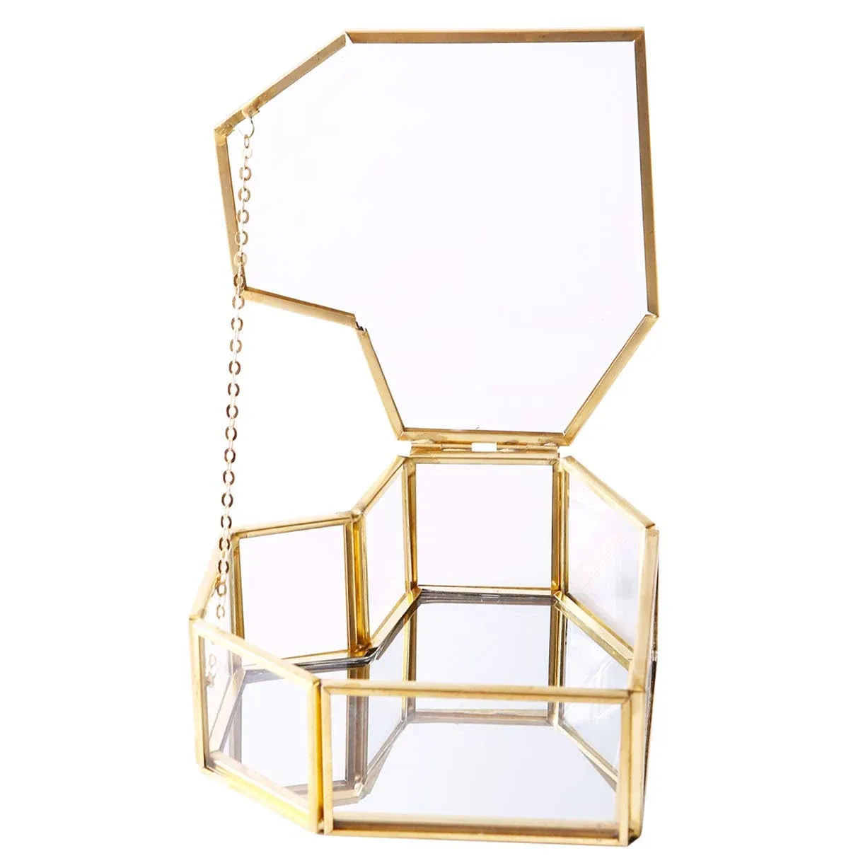 Heart-Shaped Golden Glass Jewelry Box, Small Jewel Display Clear Glass Case ...