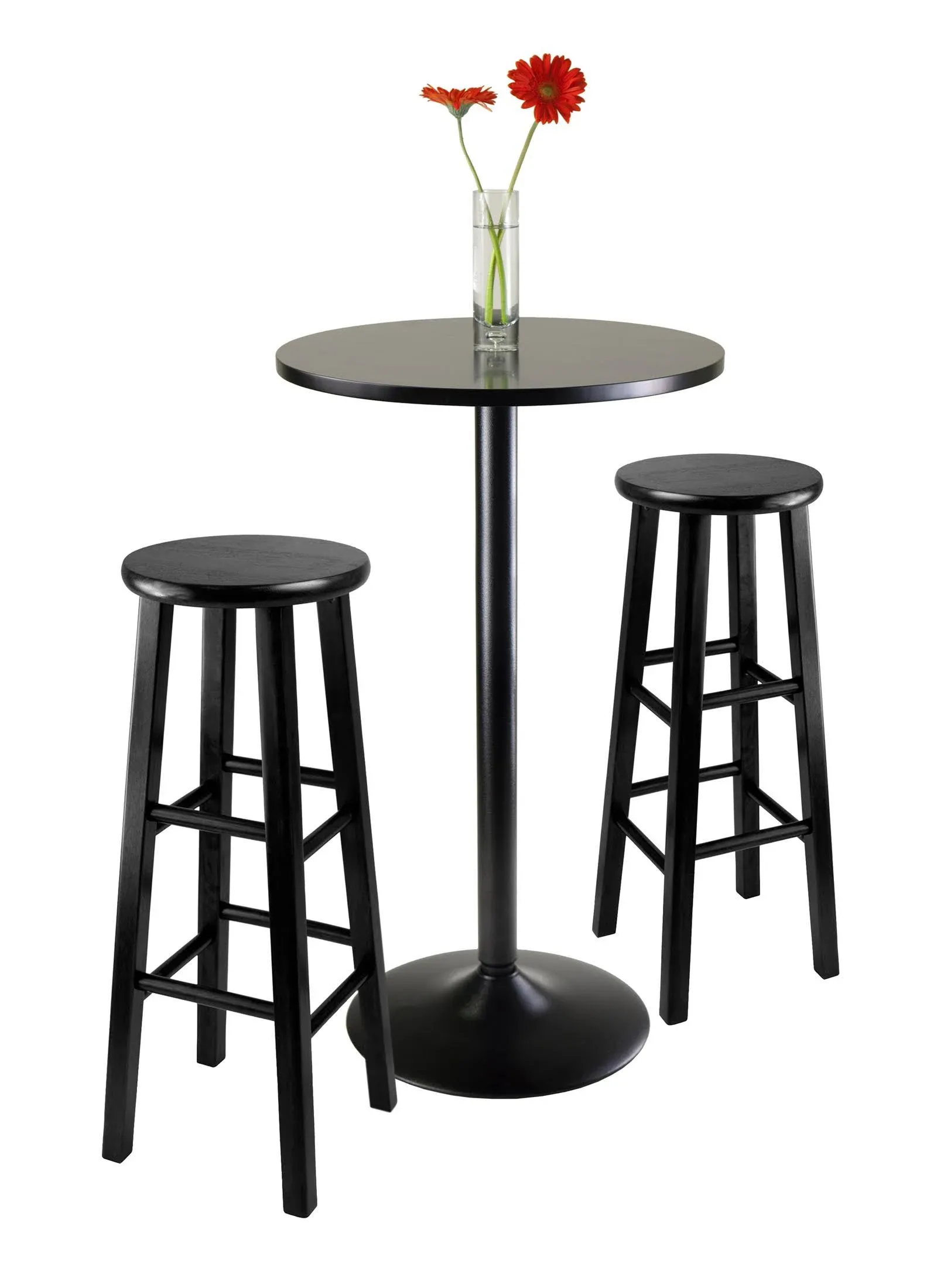 3pc Round Pub Table Set in Black - Winsome Wood 20331