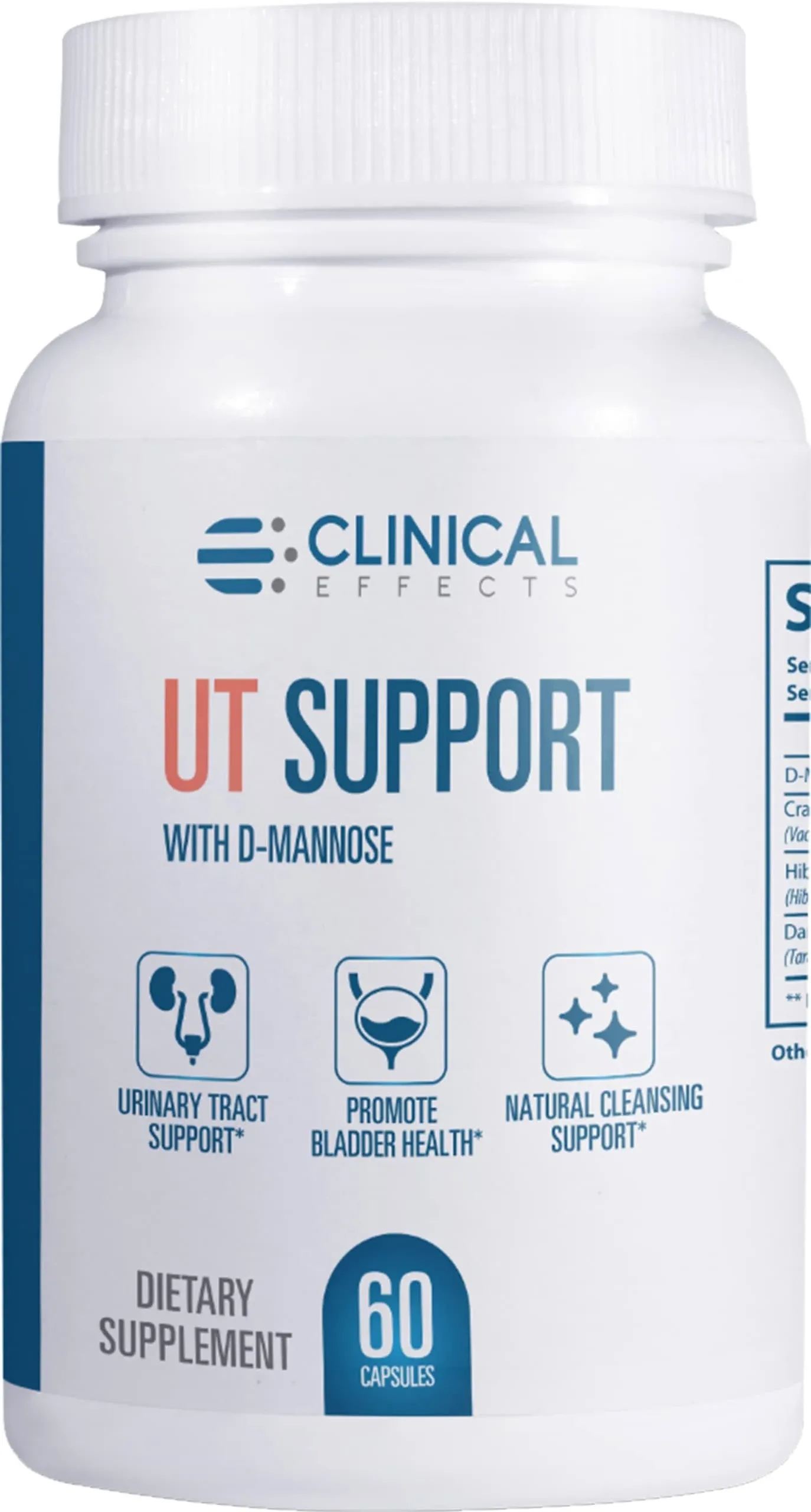 Clinical Effects UT Support - Natural Cleanse and Urinary Tract Health Support - D-Mannose, Dandelion, Hibiscus and Cranberry Pills for Women - 60 D Mannose Capsules - Made in The USA