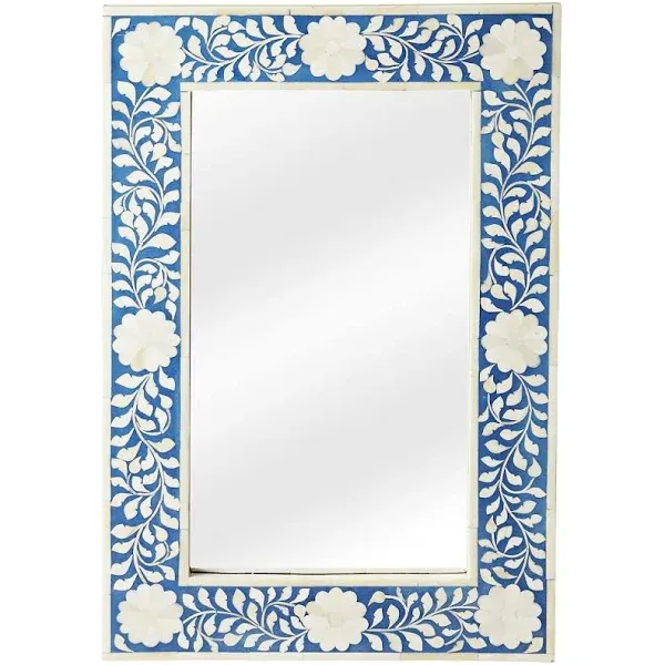 Bone Inlay Mosaic Rectangular Wall Mirror in Pink and White