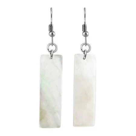 Beautiful Ocean Long Rectangle Shaped White Kabibe Shell Dangle Earrings, Women's ...