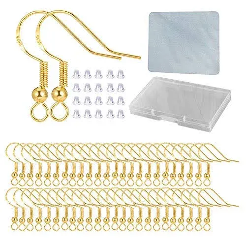 Hypoallergenic Gold Earring Hooks - 120 Pcs/60 Pairs 18K Gold Nickel Free Ear ...