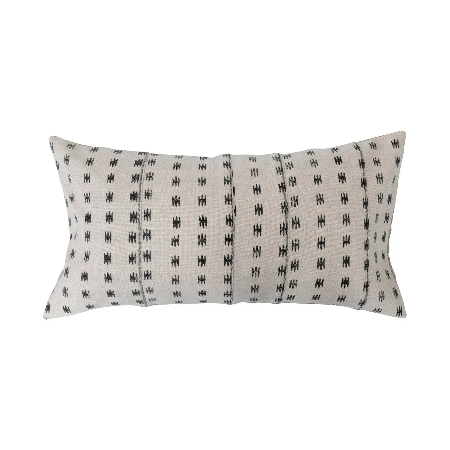 Creative Co-Op Stonewashed Cotton Pieced Lumbar Block Print Pillow, 28" L x 14" W x 2" H, Black