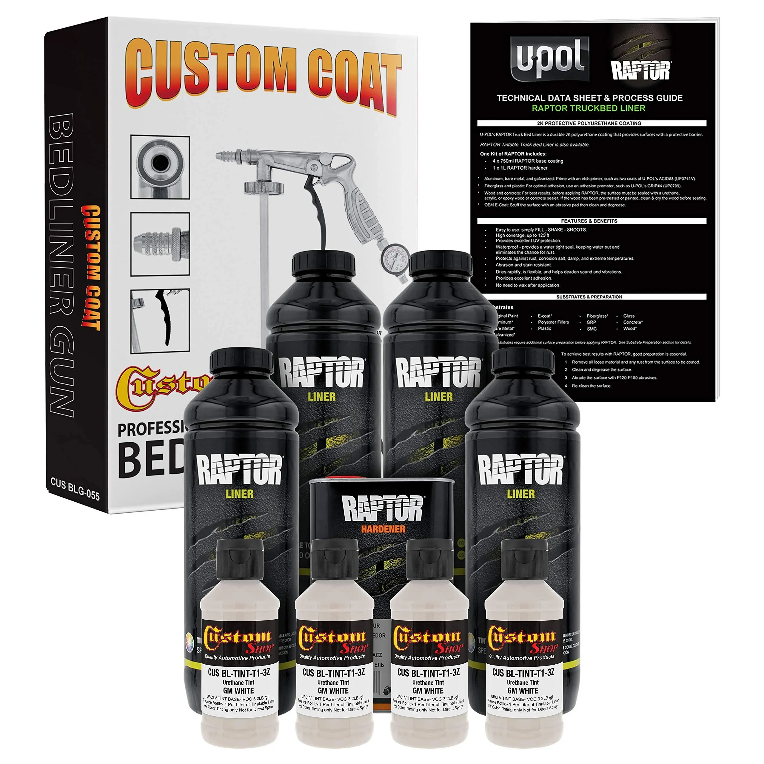 Raptor GM White Urethane Spray-On Truck Bed Liner Spray Gun, 4 Liters