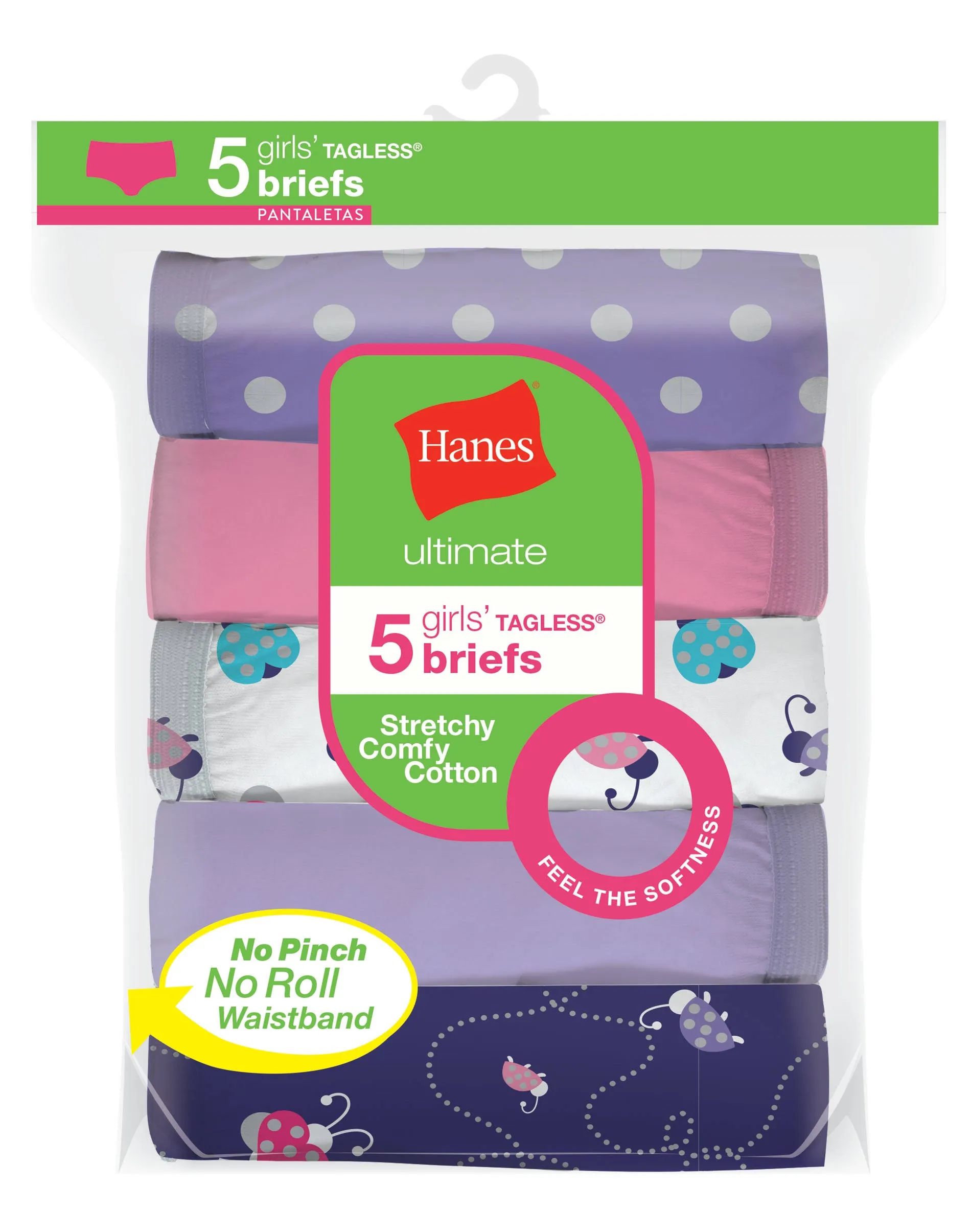 Hanes Ultimate Girls' Stretchy Comfy Cotton Briefs 5-Pack Assorted 1 12