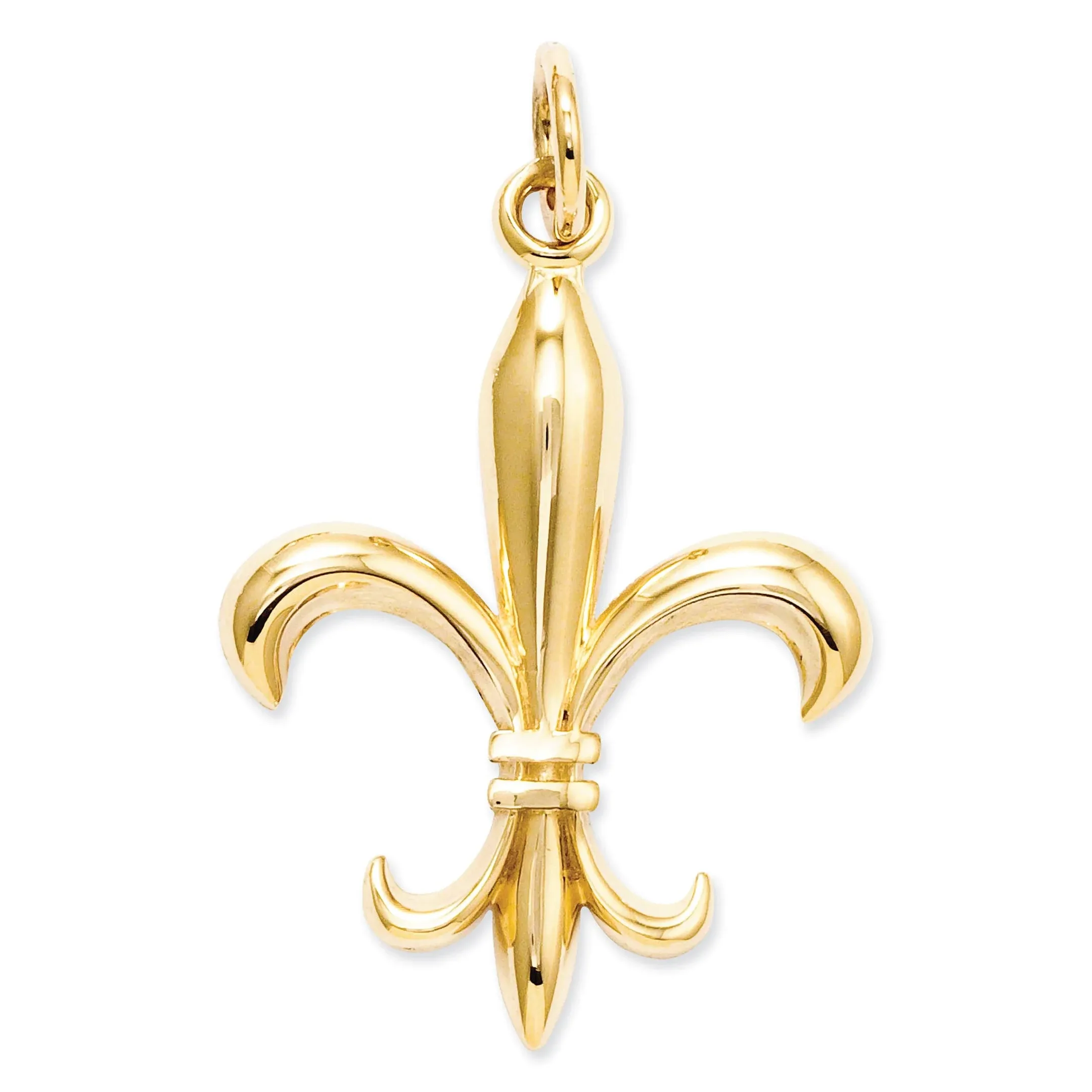 14k Yellow Gold 2D Fleur De Lis  Pendant, 18mm (11/16 inch)