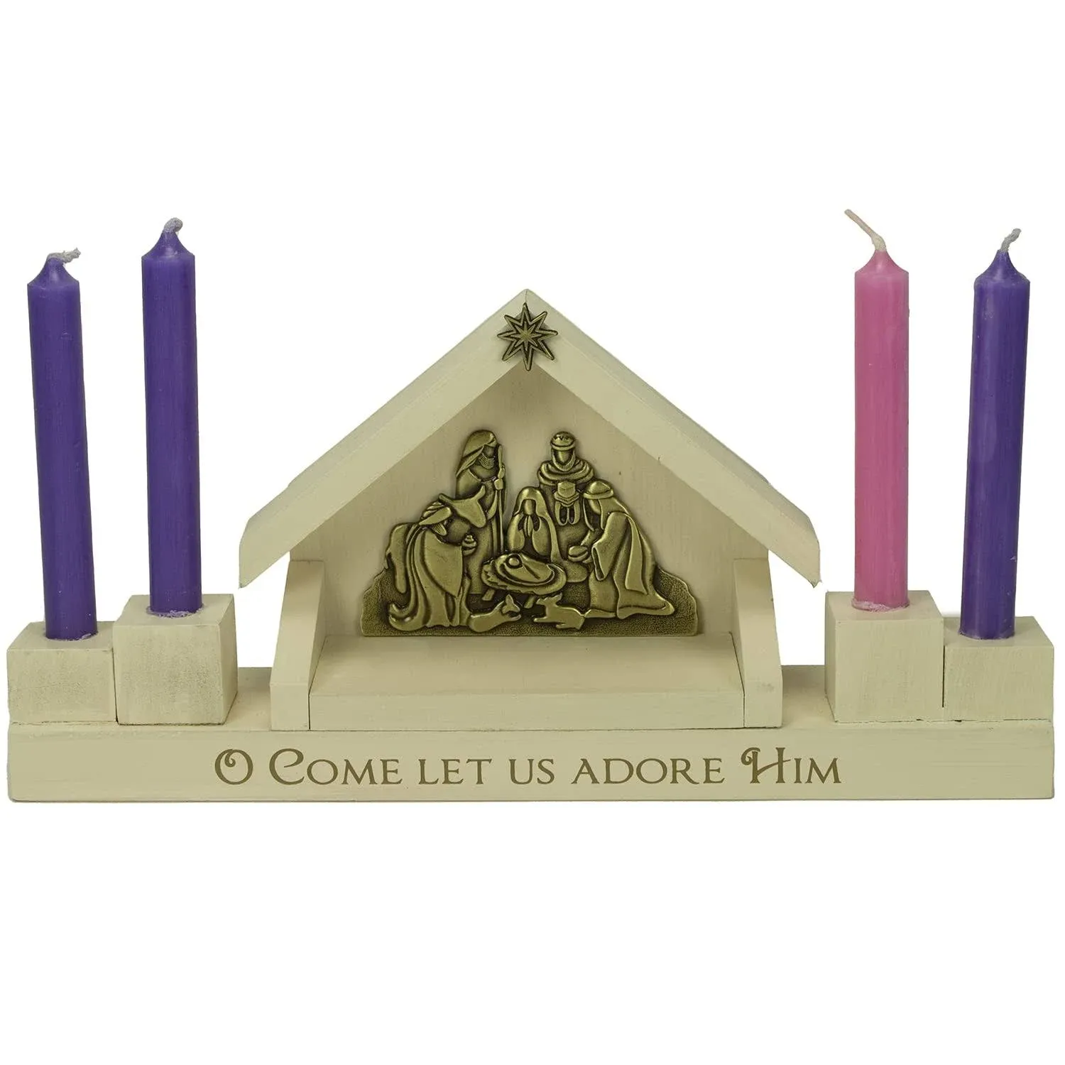 Mini Nativity Wreath with Purple & Pink Candles