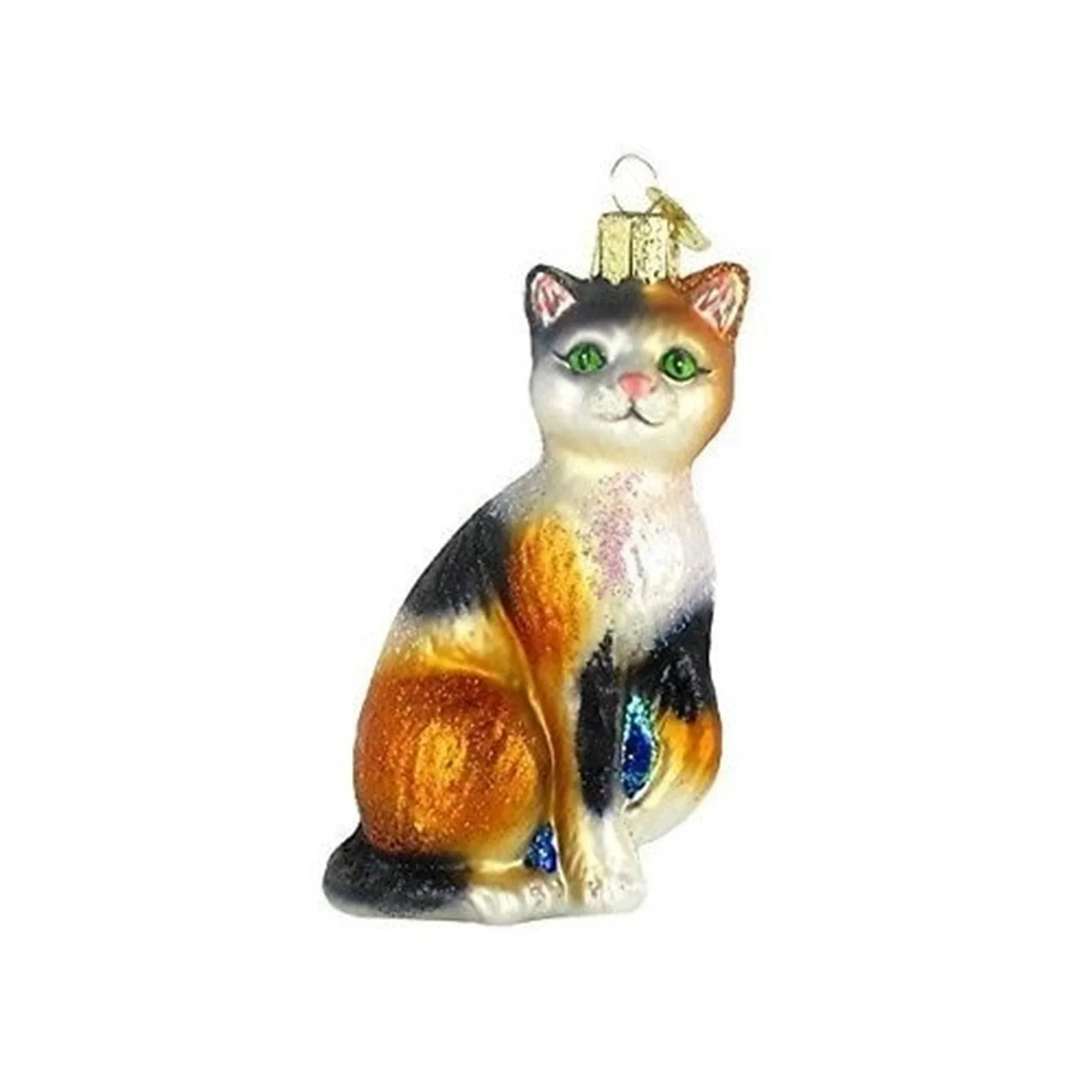 Old World Christmas Calico Cat Pet Animal Blown Glass Ornament 12399 FREE BOX