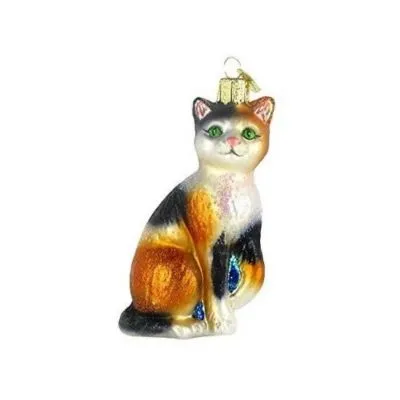 Old World Christmas 12399 Glass Blown Calico Cat Ornament