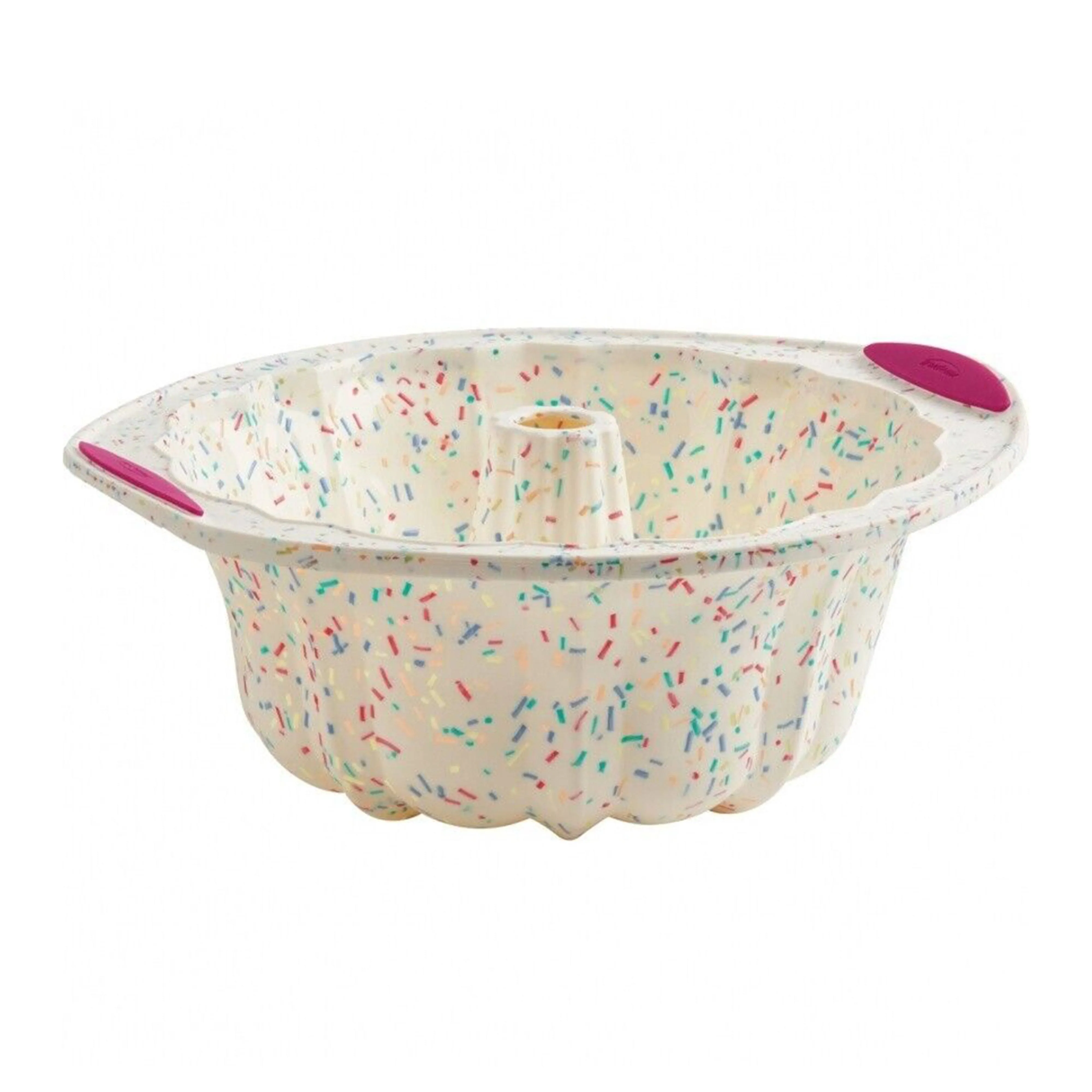 Trudeau Structure Silicone 12 Cavity Dome Cake Pan, Confetti/Fuchsia