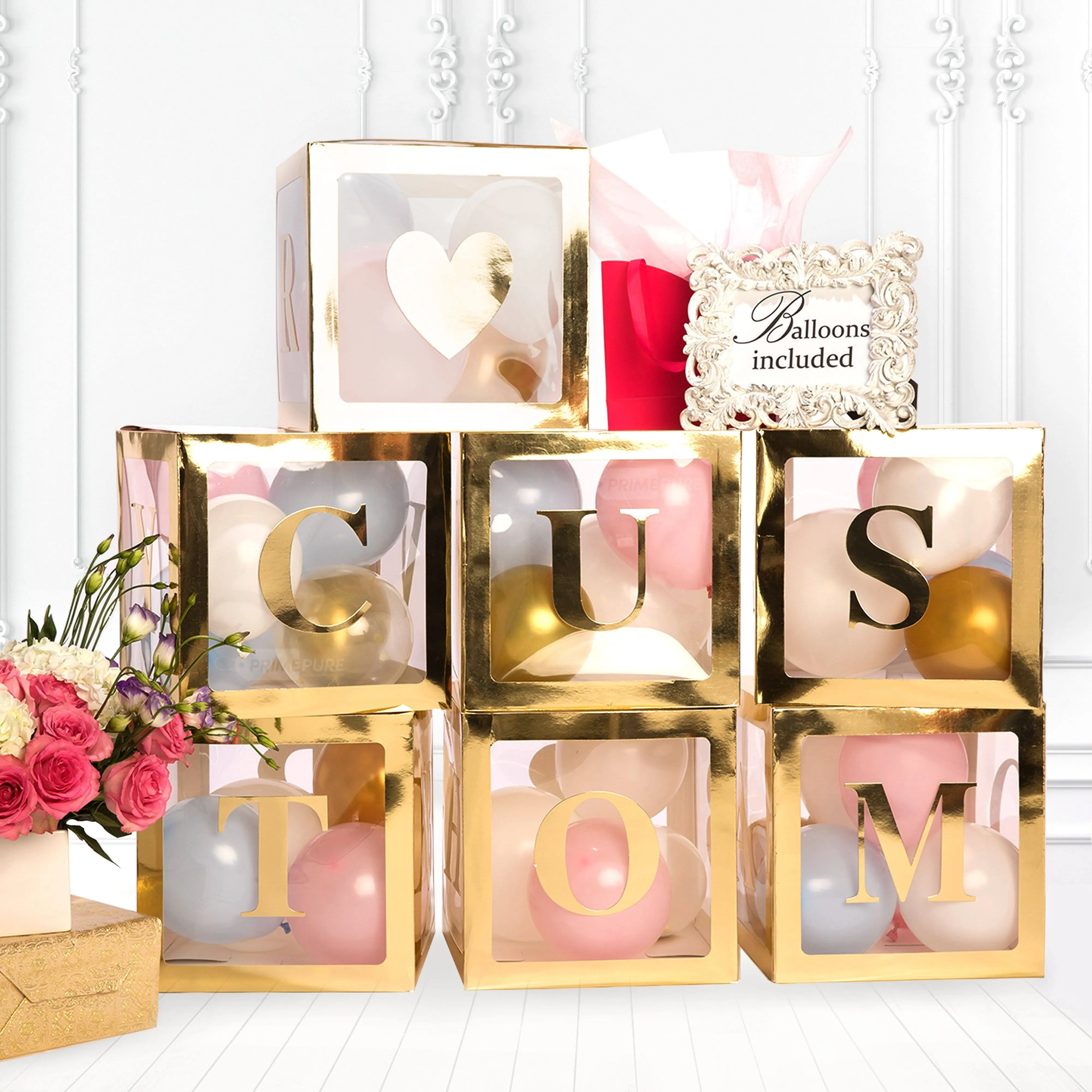 Gold Balloon Letter Boxes | Baby Shower Decorations for Boy and Girl | Gender ...