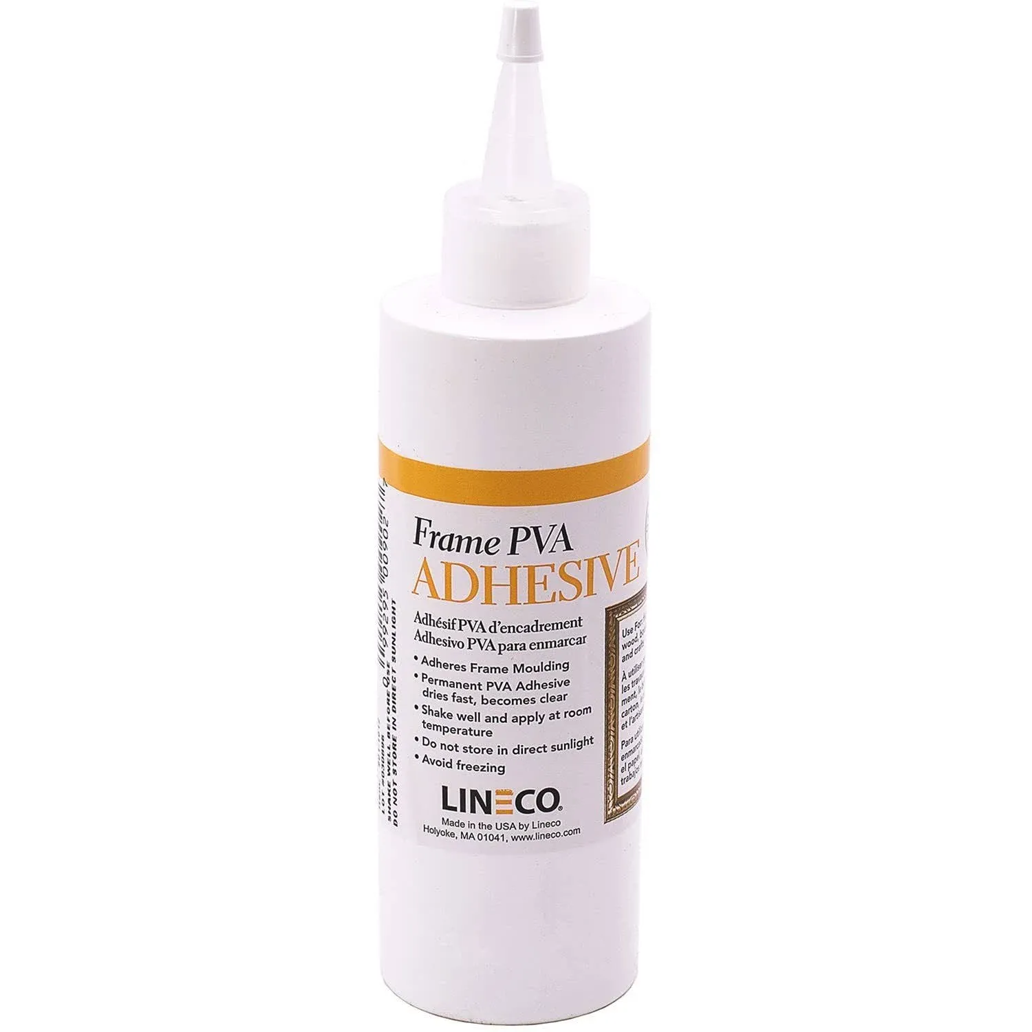 LINECO PVA Adhesive, Picture Frame Glue, Adhere Wood or MDF Frames, Dries Clear Flexible, 8 oz, Ideal for Wood Paper Board Framing Collage Crafts Bookbinding