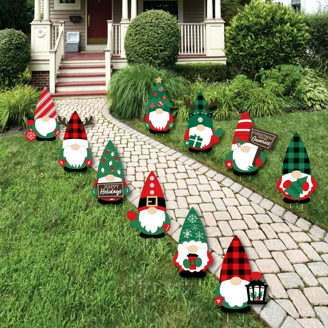 Big Dot of Happiness Red and Green Holiday Gnomes - Lawn Decorations - Outdoor ...