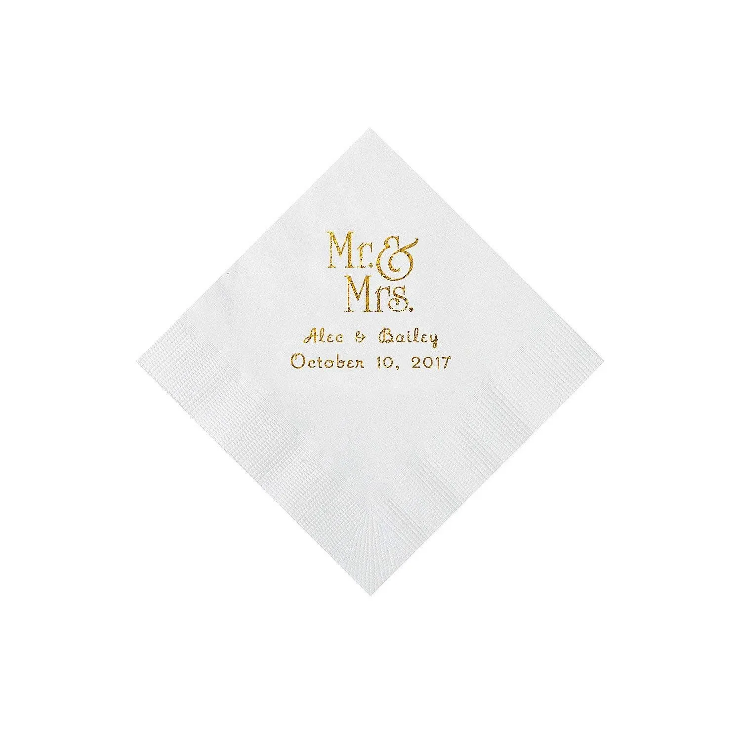 White Mr. & Mrs. Personalized Napkins with Gold Foil - 50 Pc. Beverage