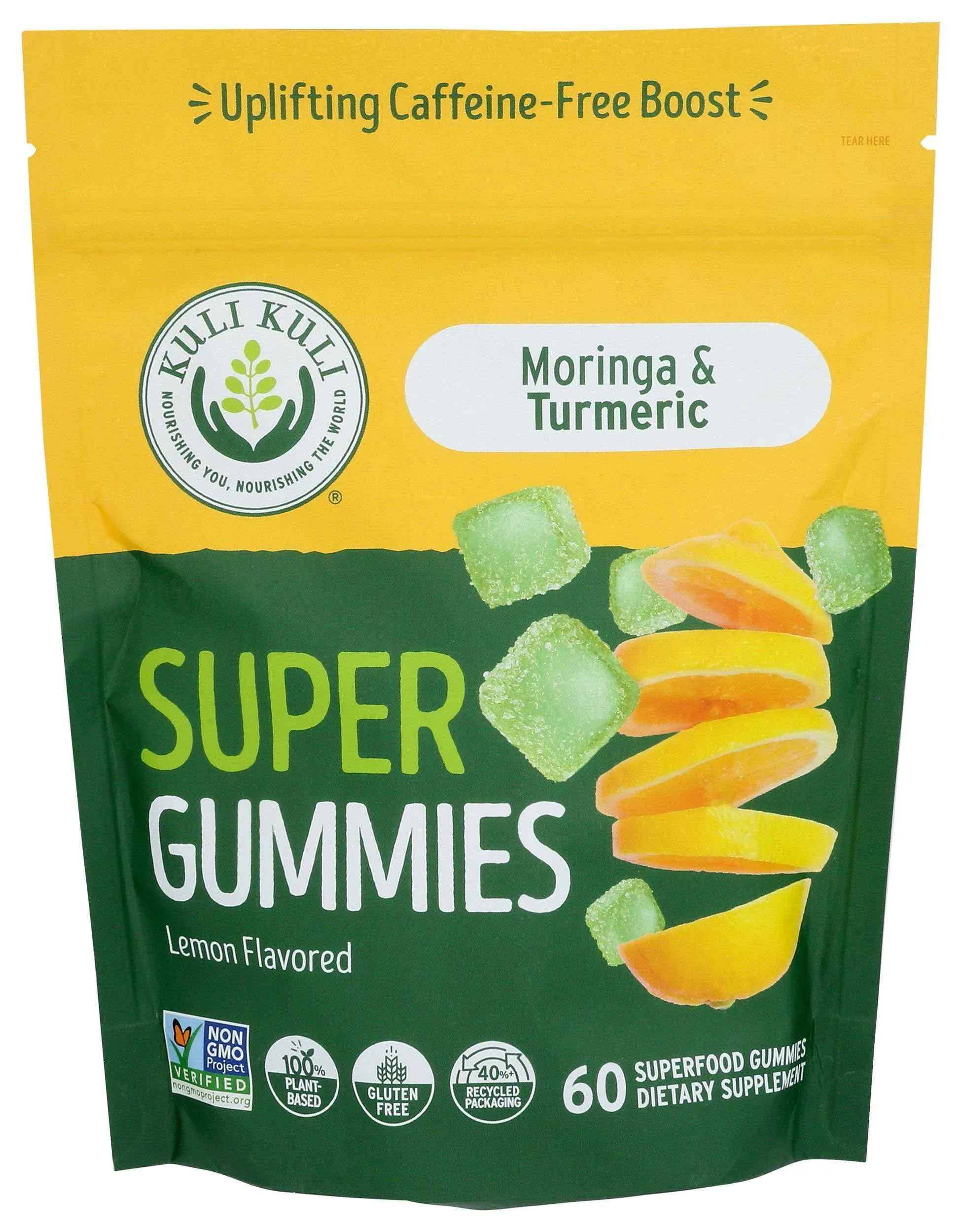 Kuli Kuli Moringa &amp; Turmeric Energy Super Gummies Lemon 60 Count Exp 7/9/24