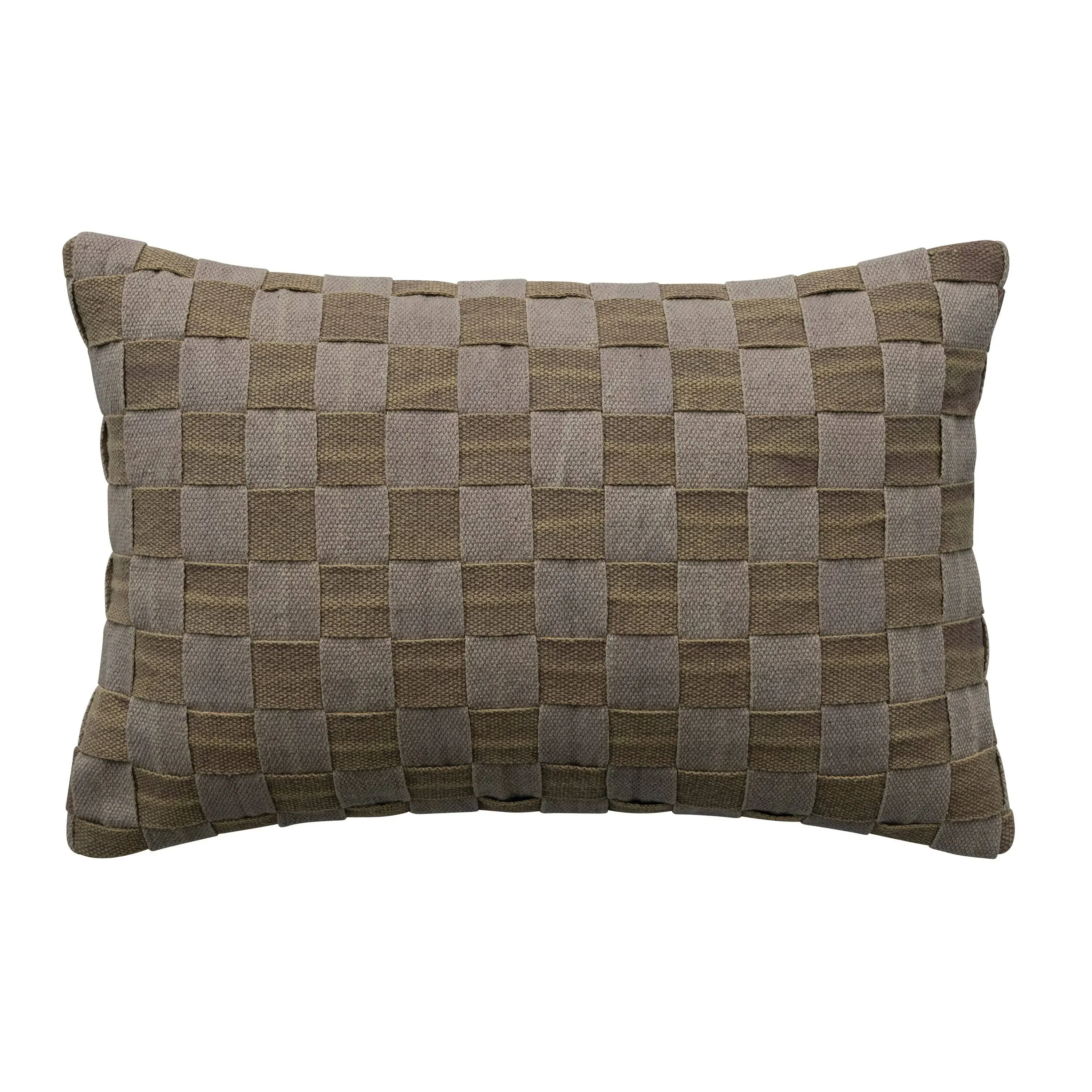 Olive & Gray Woven Cotton Basket Weave Lumbar Pillow