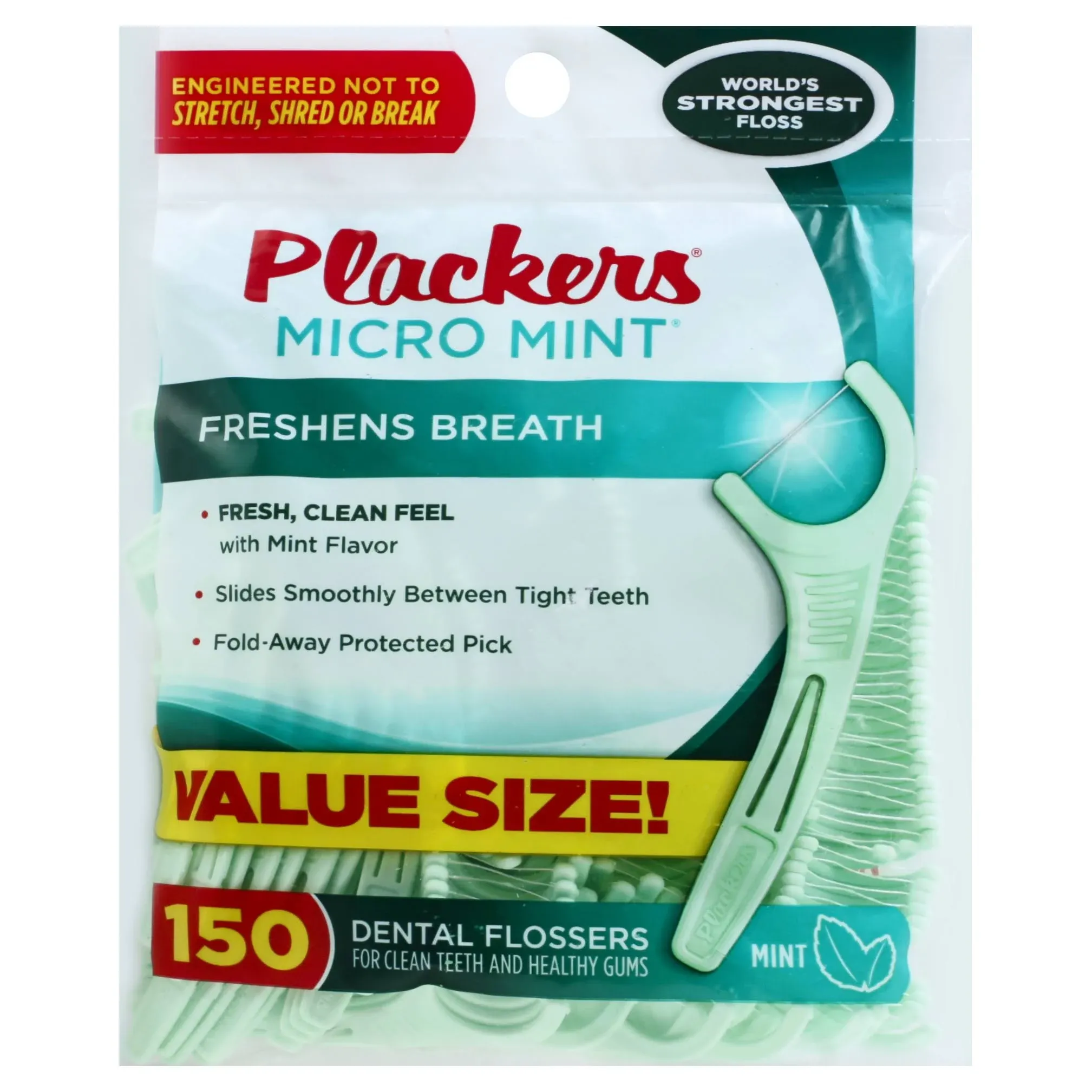 Plackers Dental Floss Picks, Micro Mint, 150 Count