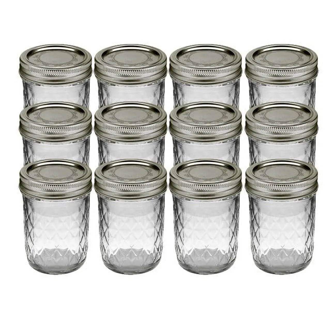 VTG Kerr Country Kitchen Decorated Glass Jars 12 Set Mason Canning Embossed 8oz