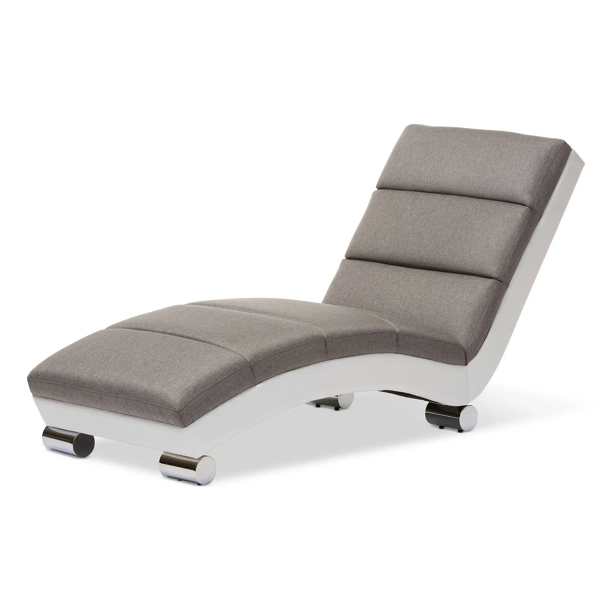 Baxton Studio Percy Modern and Contemporary Grey Fabric and White Faux Leather Upholstered Chaise Lounge