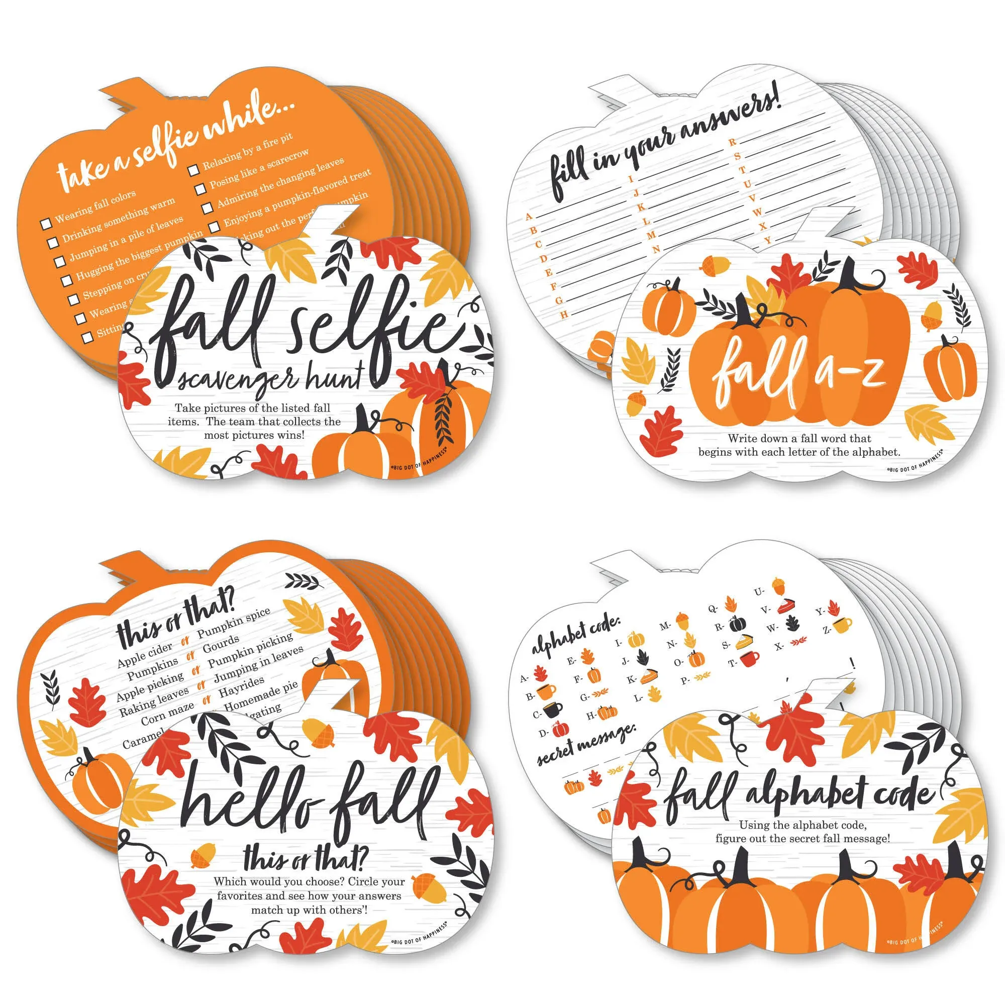 Big Dot of Happiness Fall Pumpkin - 4 Halloween or Thanksgiving Party Games - 10 Cards Each - Gamerific BundleBig Dot of Happiness Fall Pumpkin - 4 Halloween or T…