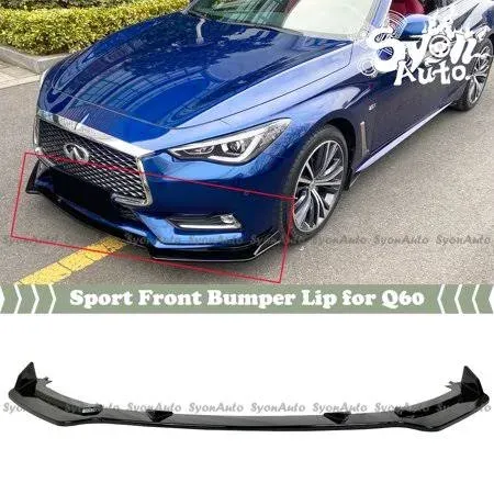 FITS 2017-2022 INFINITI Q60 GLOSS BLACK 3PCS SPORT FRONT BUMPER LIP SPLITTER KIT