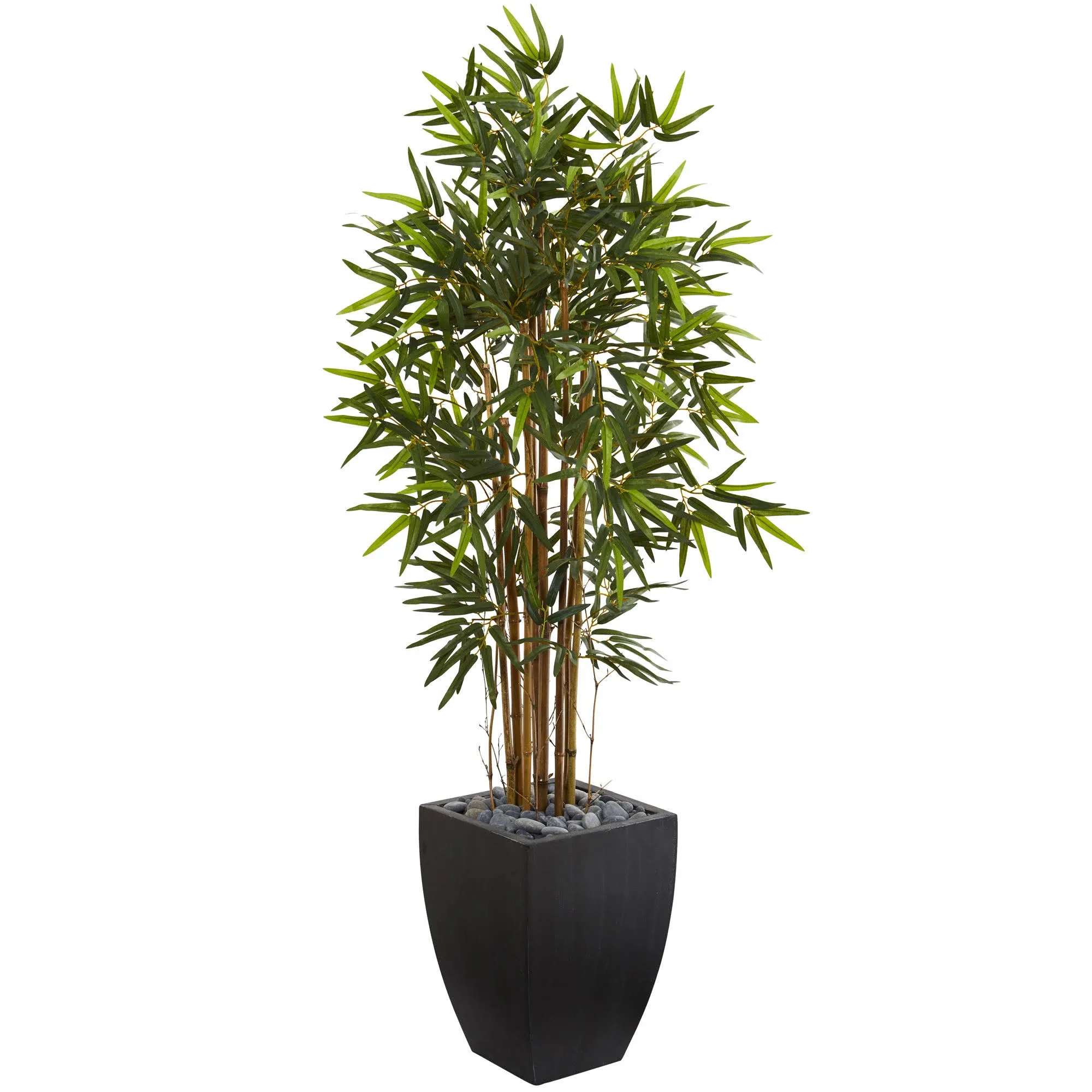 Nearly Natural 5ft. Bamboo Artificial Tree in Black Wash Planter