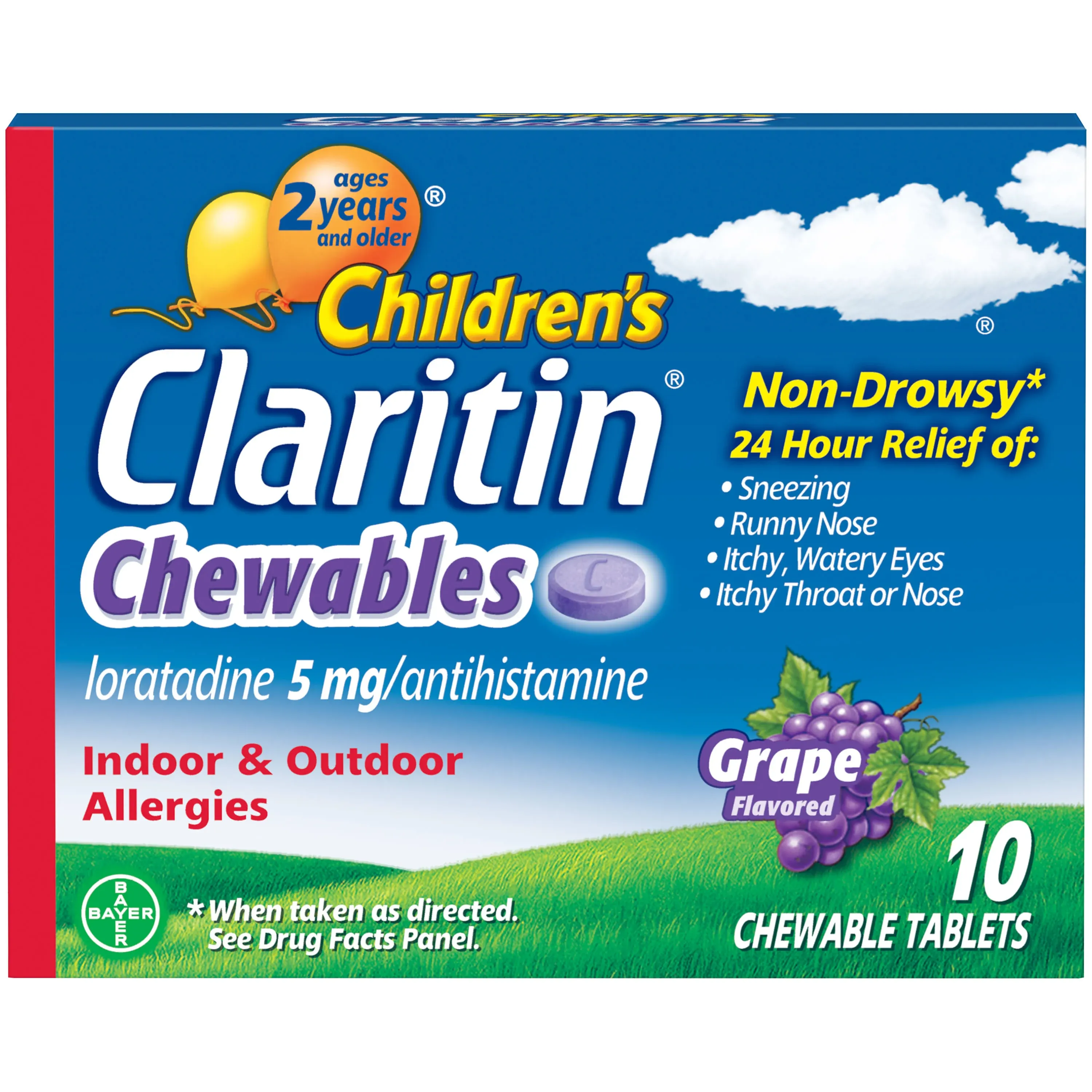 Claritin Children's Chewables 24 Hour Allergy Relief, Non Drowsy Kids Allergy Medicine, Grape Antihistamine Chewable Tablets, For Children 2 Years and Older, 40 Count