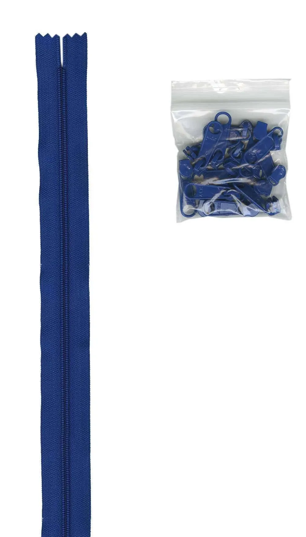 4 yards of 16mm #4.5 zipper chain and 16 Extra-Large Coordinated Pulls Bl Blue