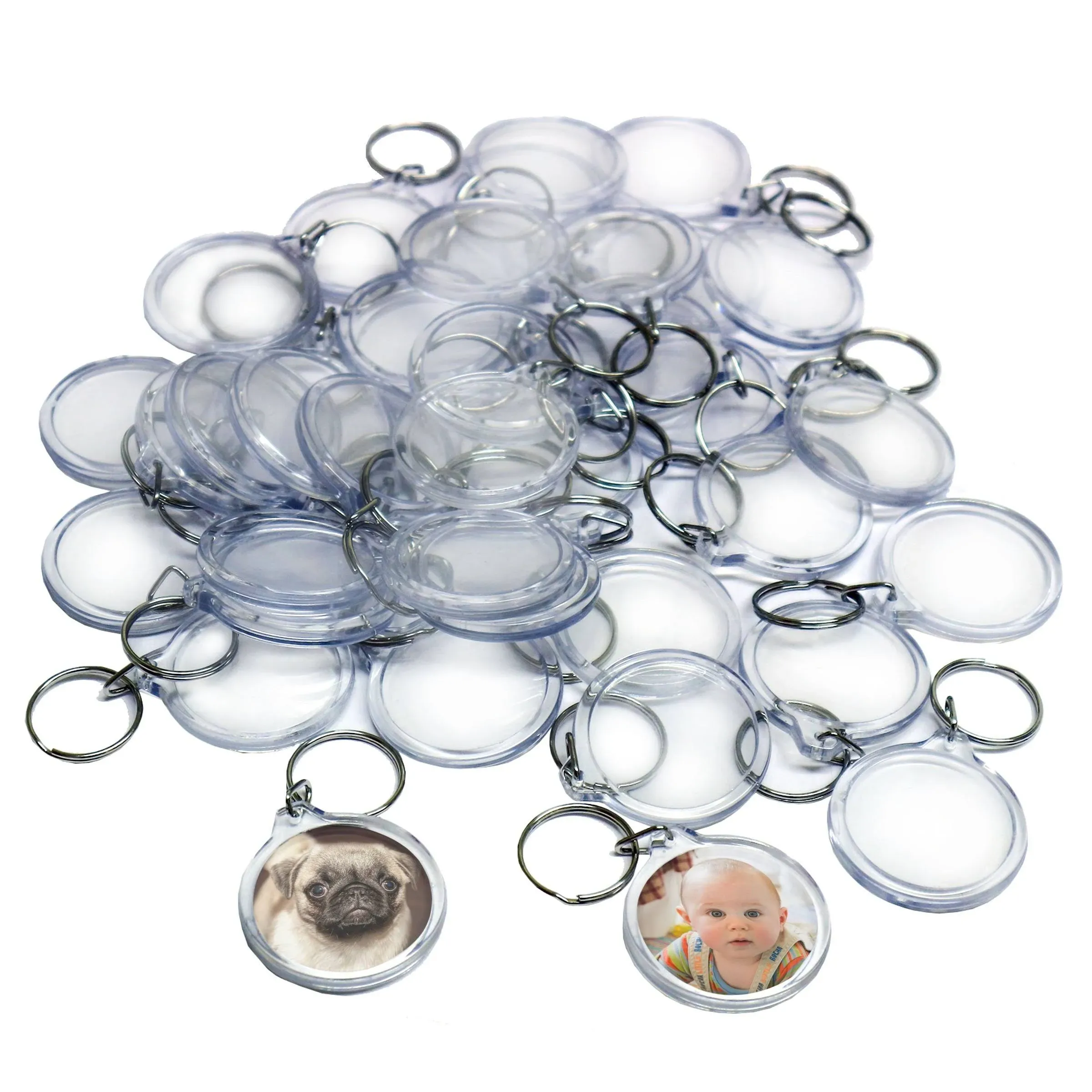 Kurtzy Blank Round Photo Insert Keychains (50 Pack) - Each Keyring Is 4cm (1.57 inch) in Diameter - Translucent Clear Circle Acrylic Key Rings for