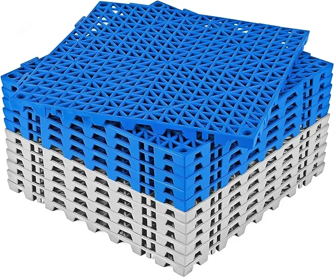 ToLanbbt Modular Interlocking Cushion 12P 11.8" x 11.8" Interlocking Rubber Floor Drain Holes Non-Slip Splicing Drainage Mats for Deck, Shower, Kitchen, Drain Pool, Indoor Outdoor (Gray Blue)