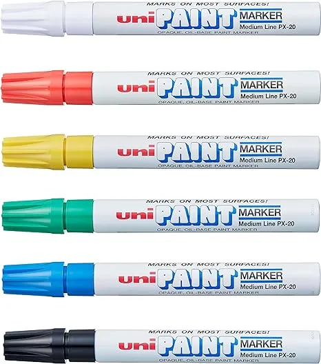 Uni -Paint Permanent Marker, Medium Bullet Tip, Assorted Colors, 6-Set