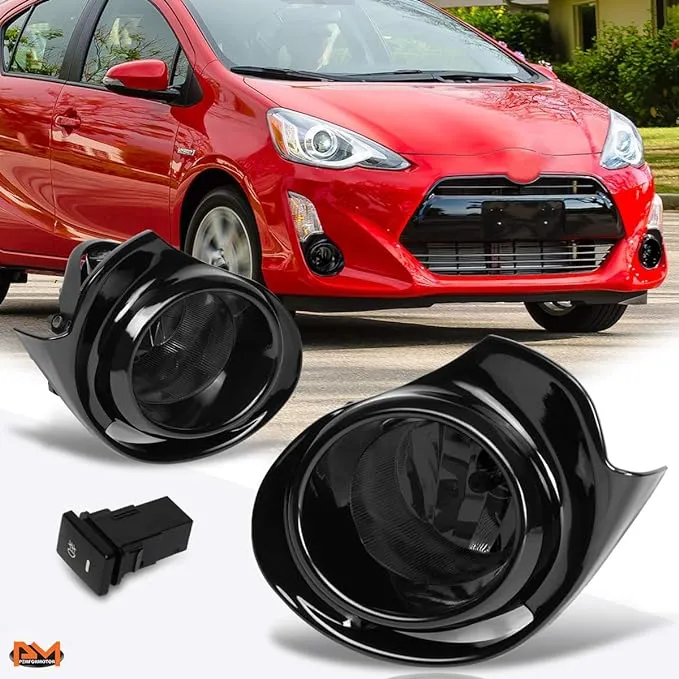 DNA Motoring FL-ZTL-281-SM For 2012 to 2014 Toyota Prius C Pair Front Bumper Driving Fog Light Lamp+Bezel+Switch Smoked Lens 13