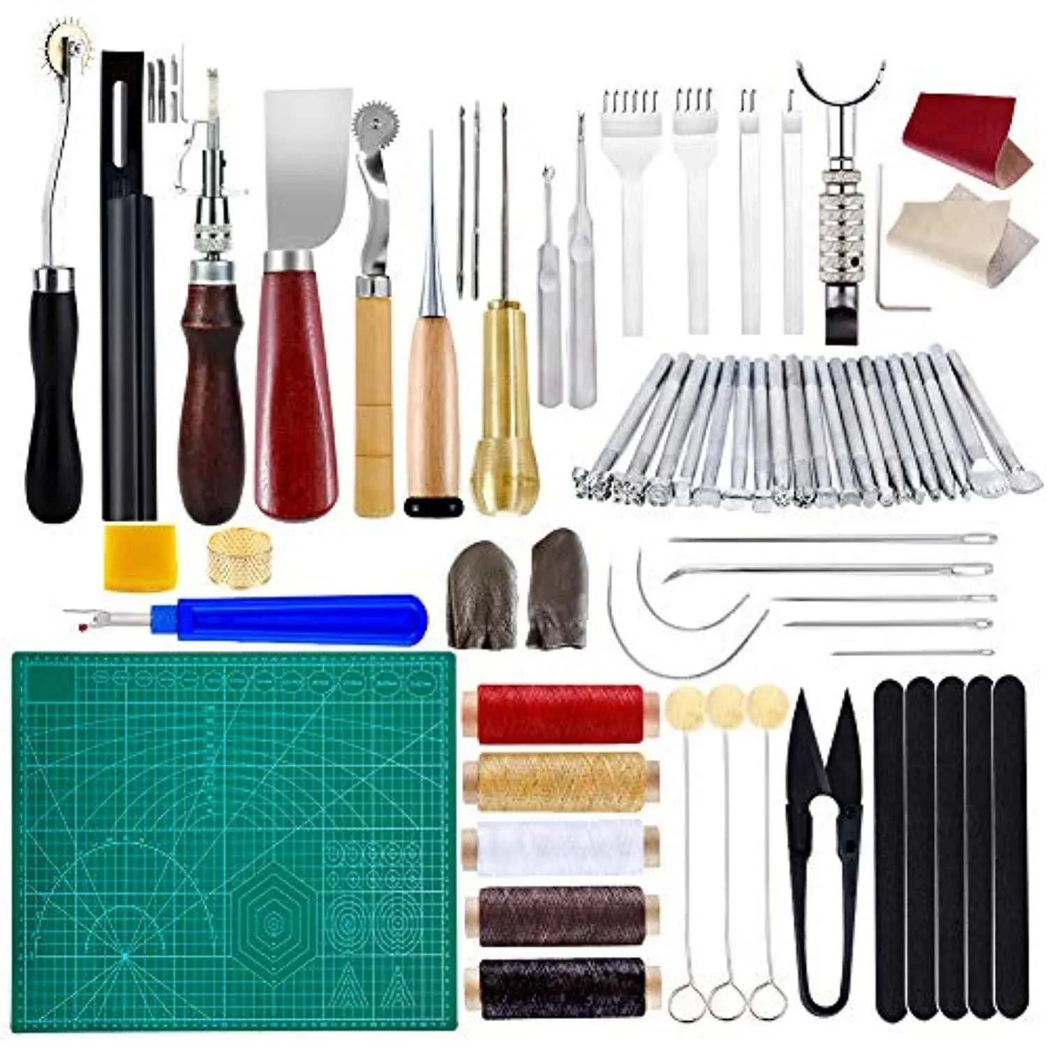 BUTUZE Leather Working Tools for Beginners: Leather Craft Kit with Stamping Tools, Groover, Punch, Leather Sewing Waxed Thread, Leather Kit for Leathercraft Adults Gifts