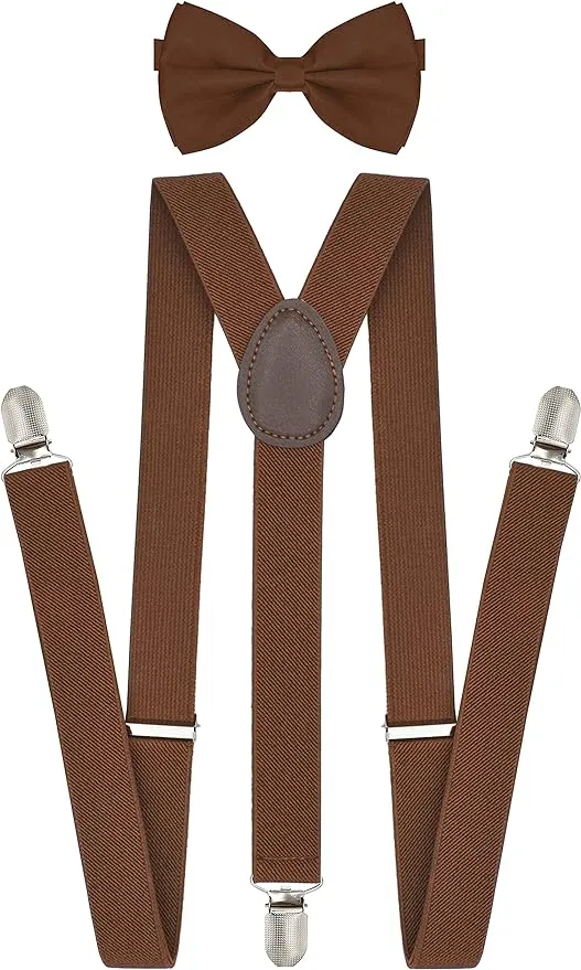 trilece Suspenders for Men with Bow Tie - Adjustable Elastic 1 inch Wide Y Shape - Womens Suspender and Bowtie - Strong Clips