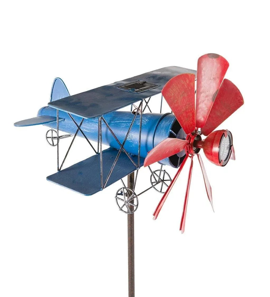 Biplane with Solar Light Metal Wind Spinner