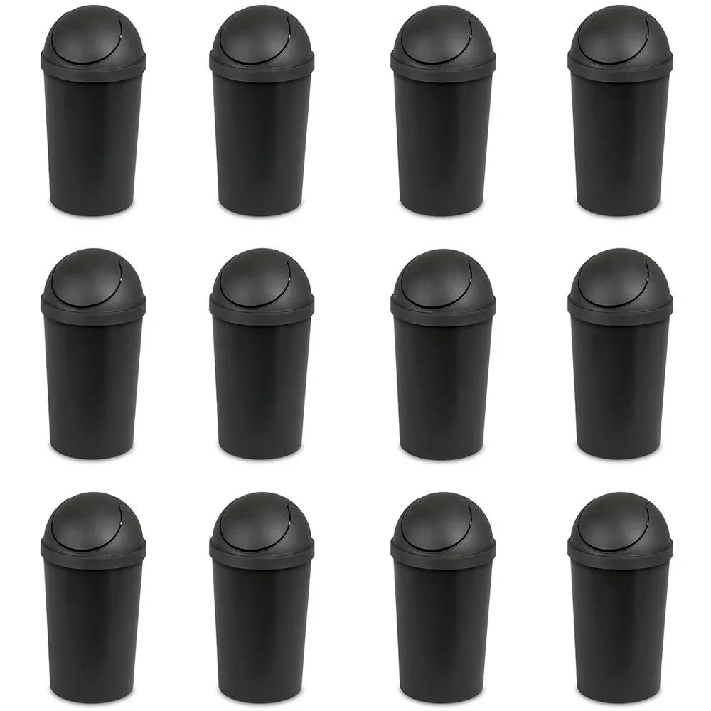 Sterilite 10839006 3 Gallon Round Swing Top Plastic Wastebasket, Black (12 Pack)