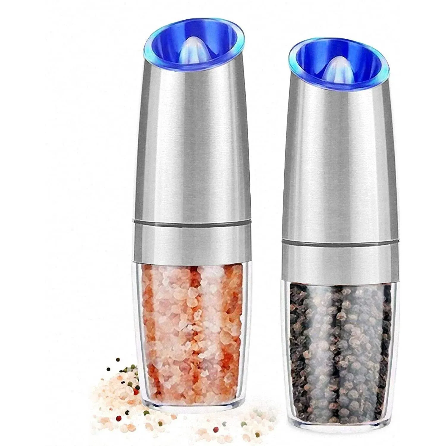 Automatic Salt and Pepper Grinder, LED Blue Light, Adjustable Coarseness