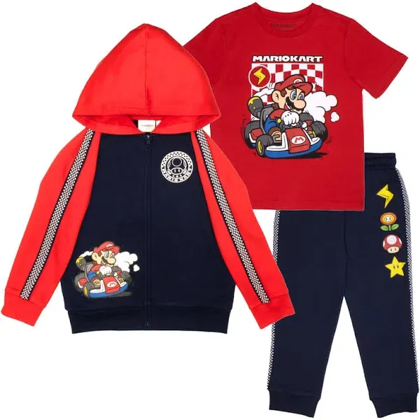 Nintendo Super Mario Video Game 3-Piece Set Boys Short Sleeve T-Shirt, Zip Up ...